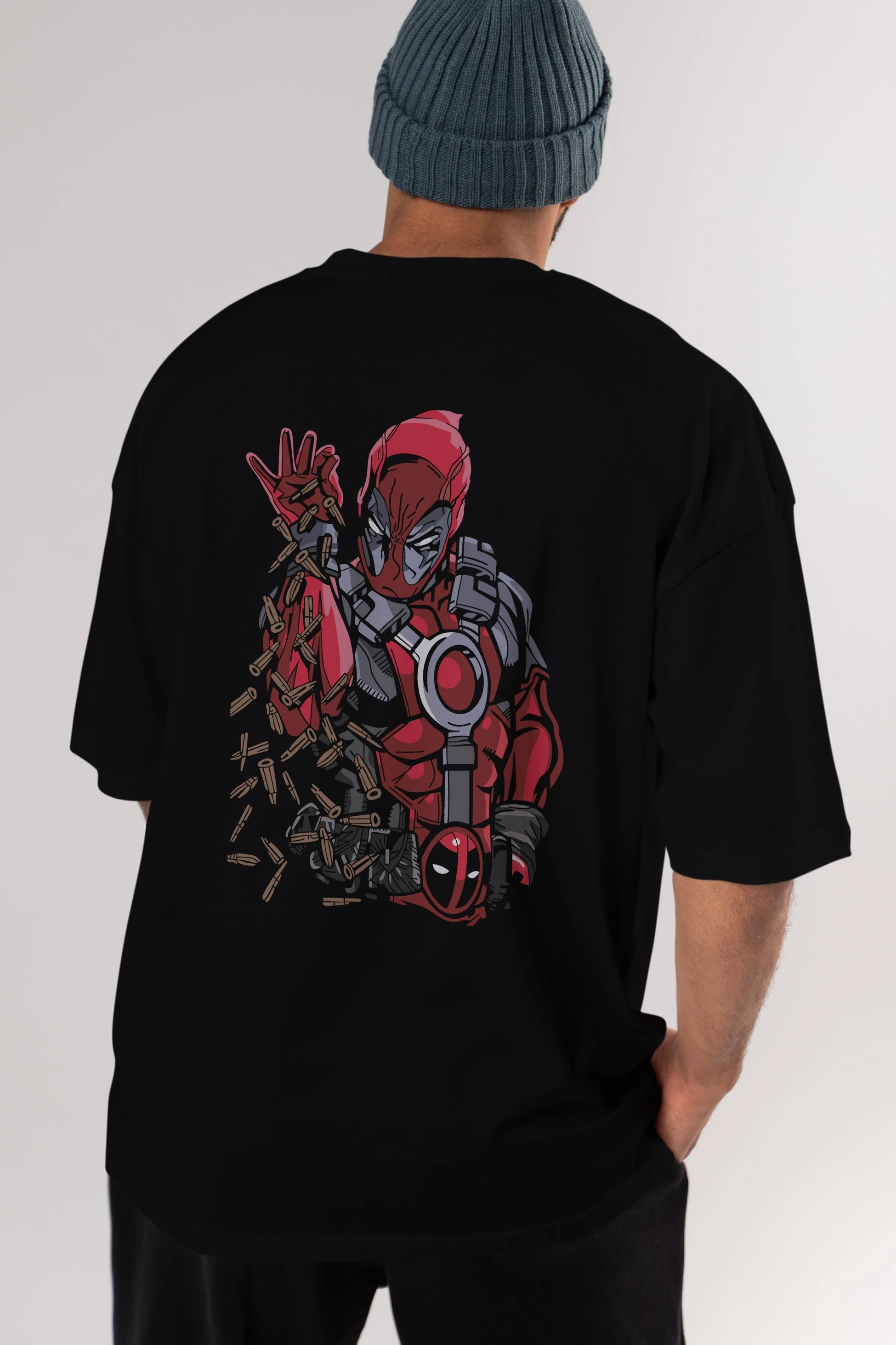 Deadpool (2) Arka Baskılı Oversize t-shirt Erkek Kadın Unisex %100 Pamuk Bisiklet Yaka tişort