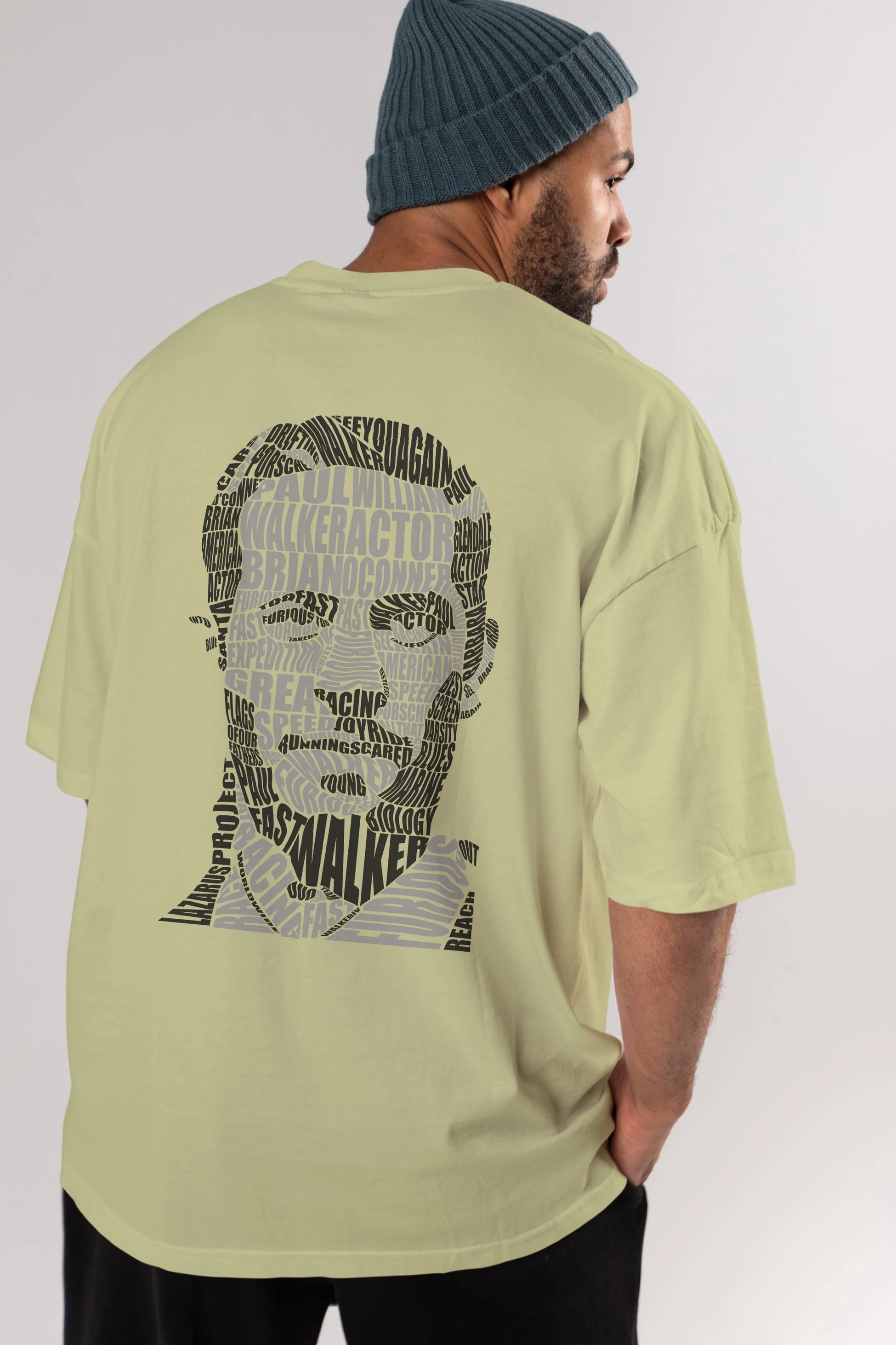 Paul Walker Calligram Arka Baskılı Oversize t-shirt %100 pamuk Erkek Kadın Unisex