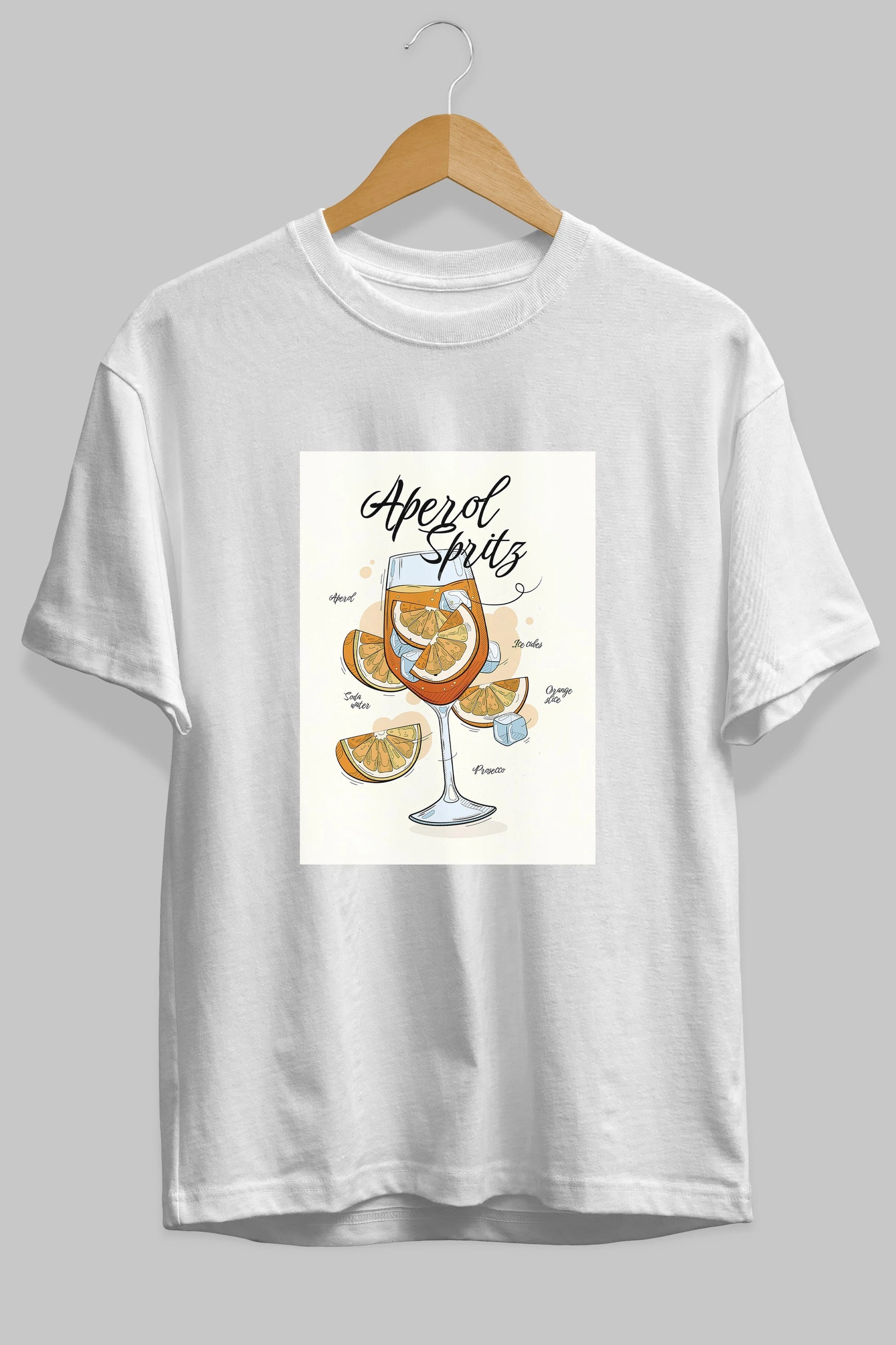 Aperol Spritz 6 Ön Baskılı Oversize t-shirt Erkek Kadın Unisex %100 Pamuk Bisiklet Yaka tişort