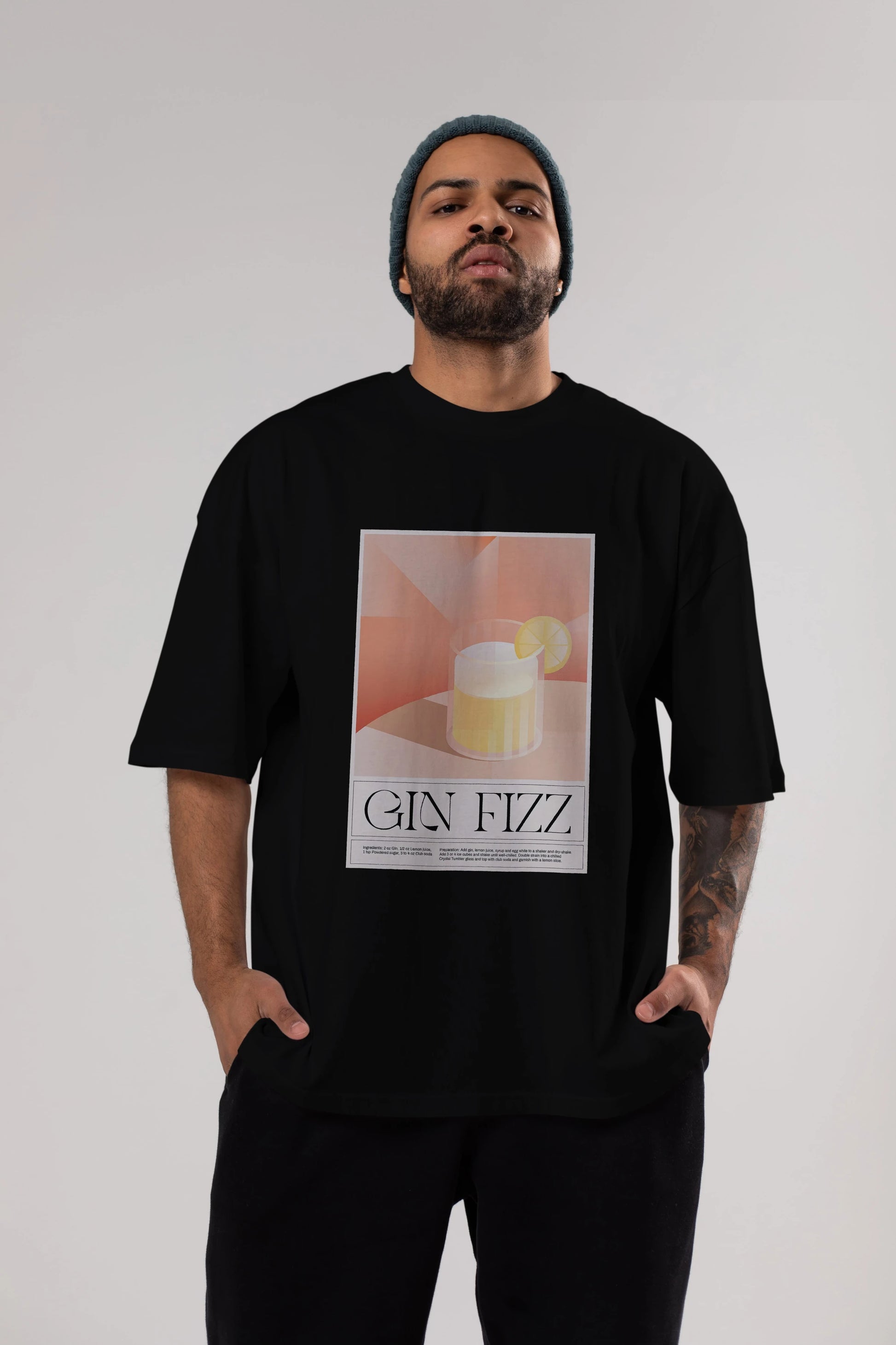Gin Fizz Ön Baskılı Oversize t-shirt Erkek Kadın Unisex %100 Pamuk Bisiklet Yaka tişort