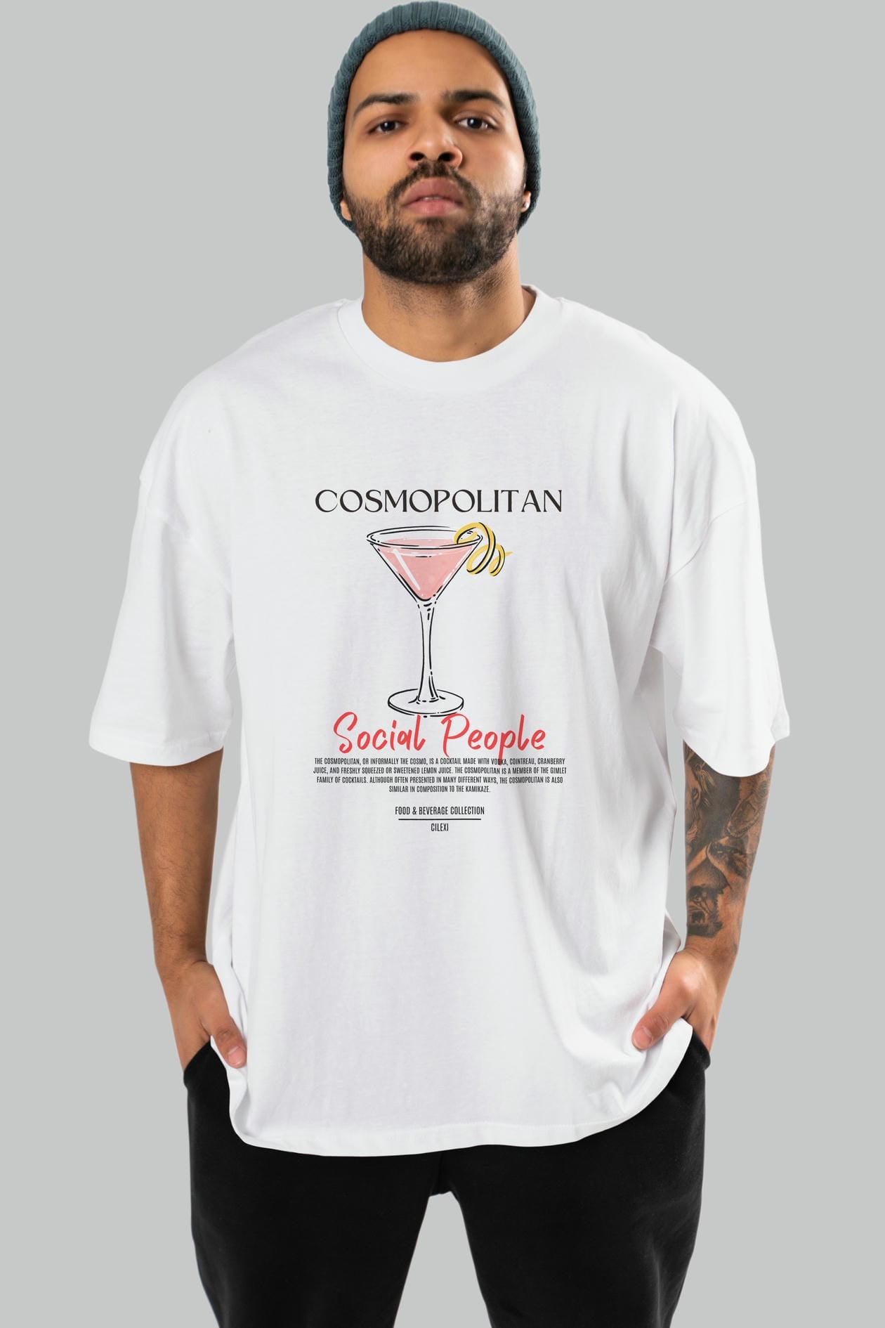 Cosmopolıtan Kokteyl Serisi ön Baskılı Oversize t-shirt Erkek Kadın %100 Pamuk Bisiklet Yaka tişort