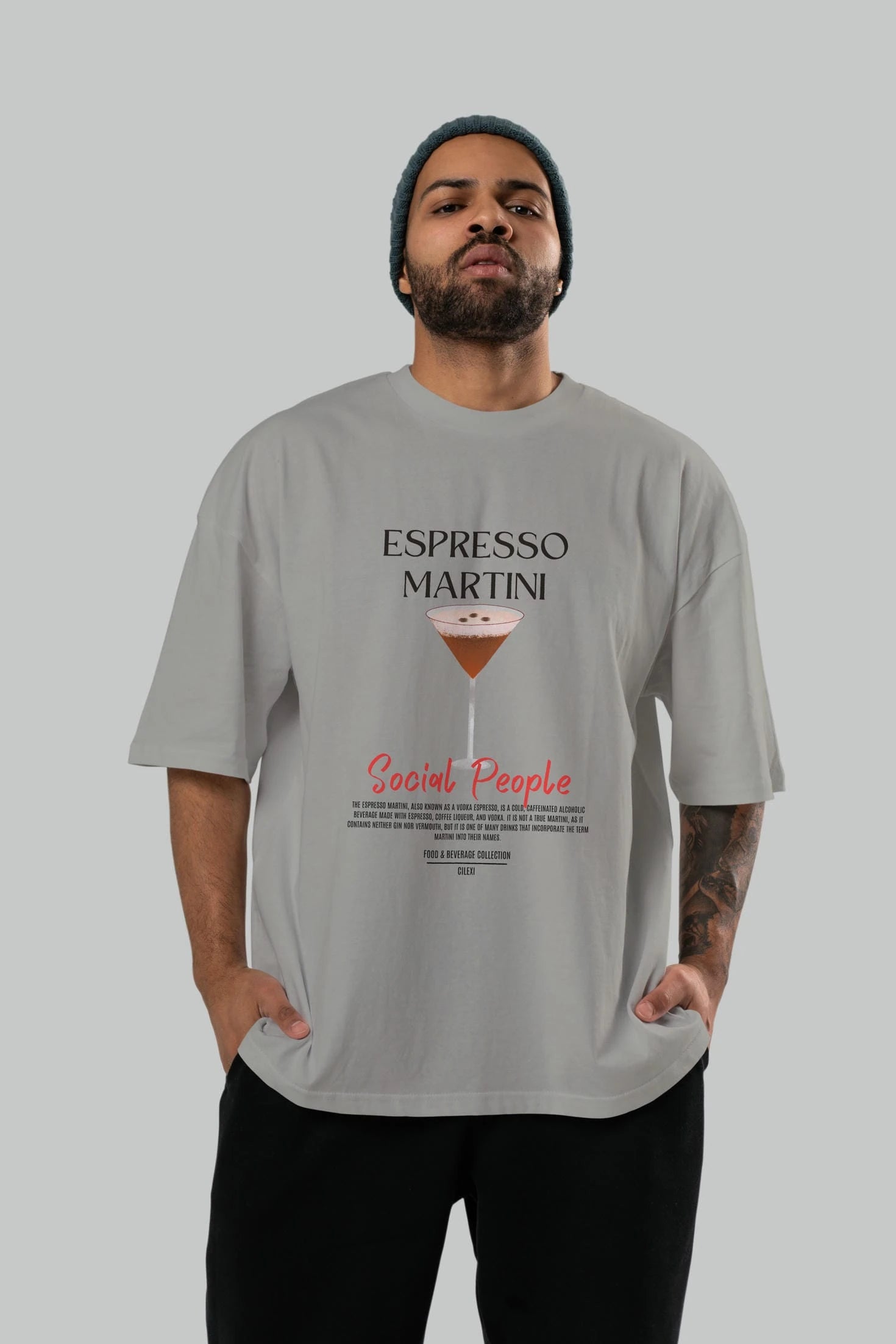 Espresso Martını Kokteyl Serisi ön Baskılı Oversize t-shirt Erkek Kadın %100 Pamuk Bisiklet Yaka tişort