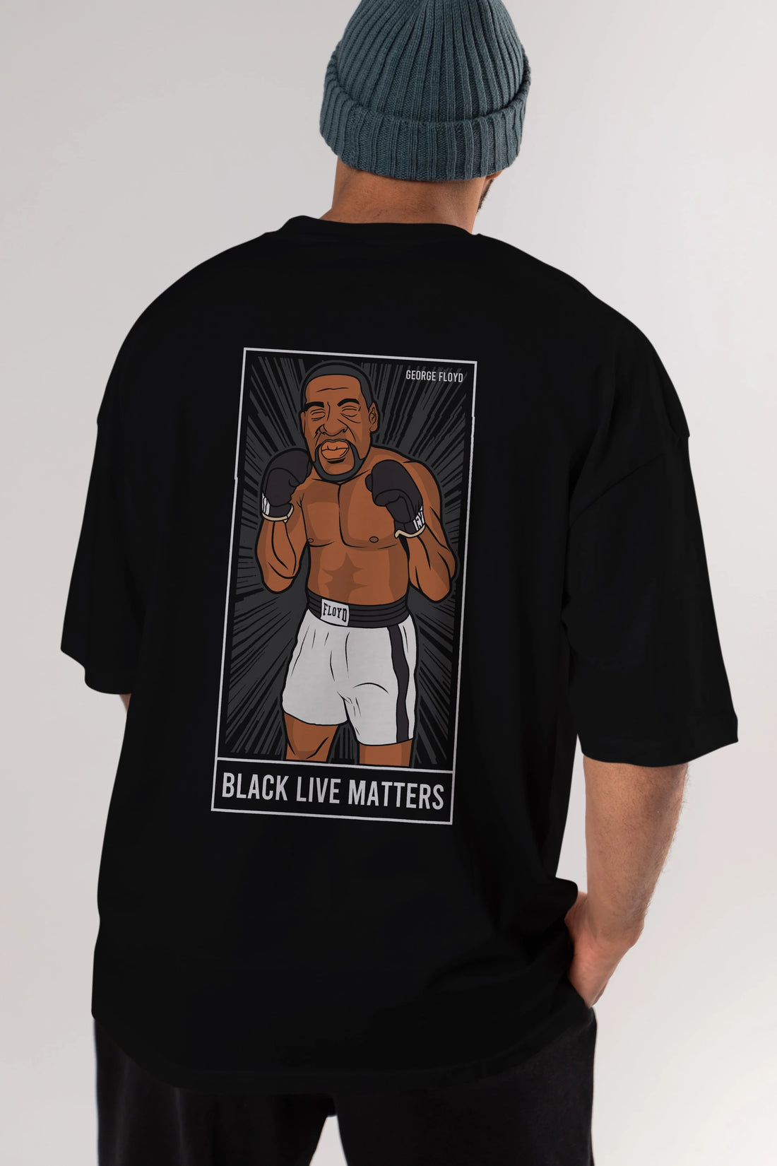 George Floyd Boxer Arka Baskılı Oversize t-shirt Erkek Kadın Unisex %100 Pamuk tişort