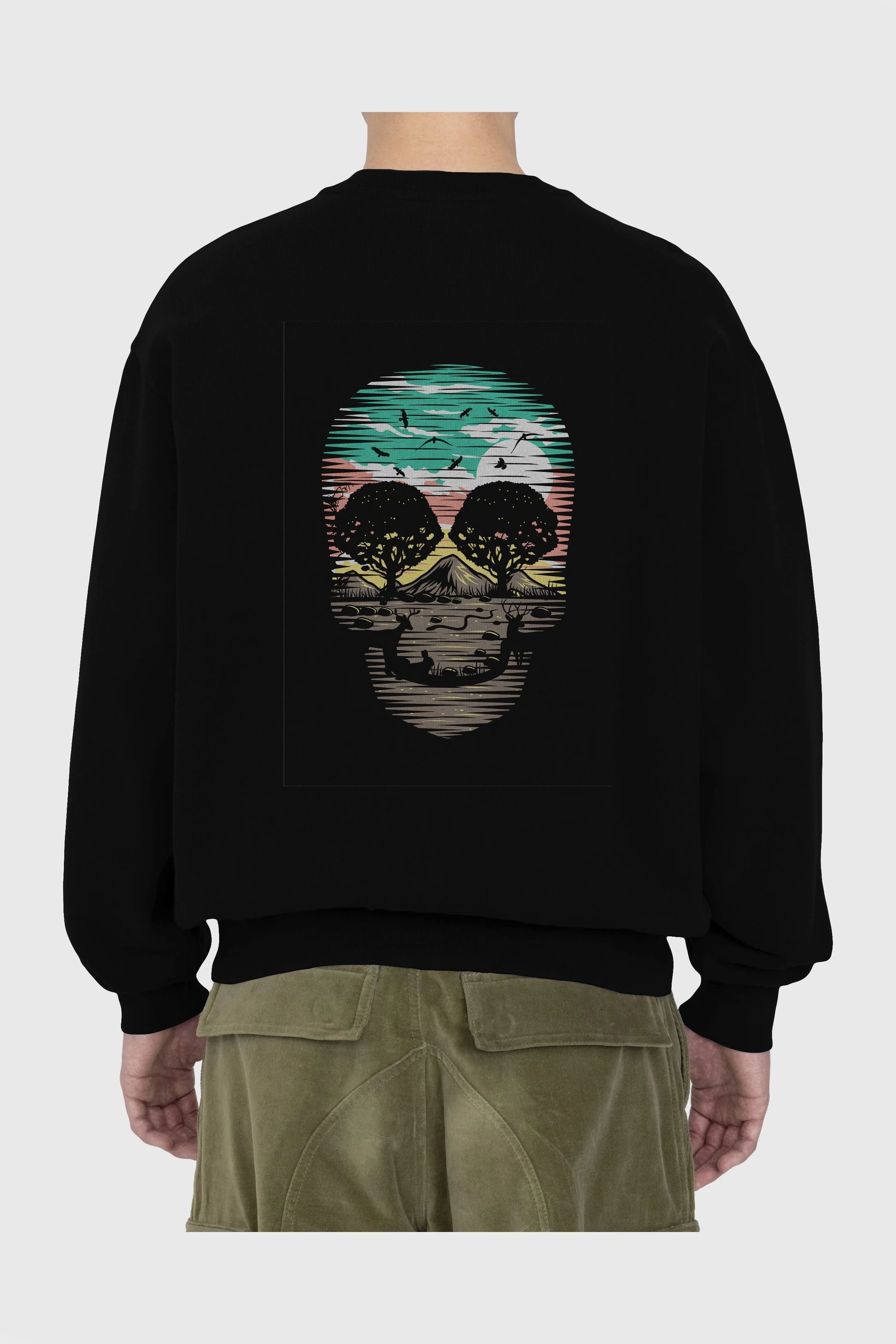 Skull Nature Arka Baskılı Oversize Sweatshirt Erkek Kadın Unisex