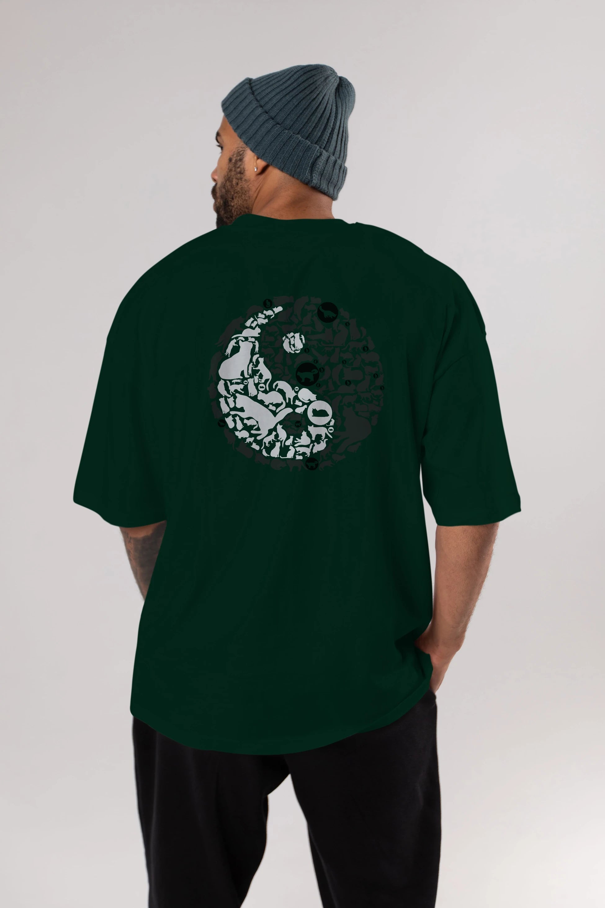 YinYang Cats Arka Baskılı Oversize t-shirt %100 pamuk Erkek Kadın Unisex