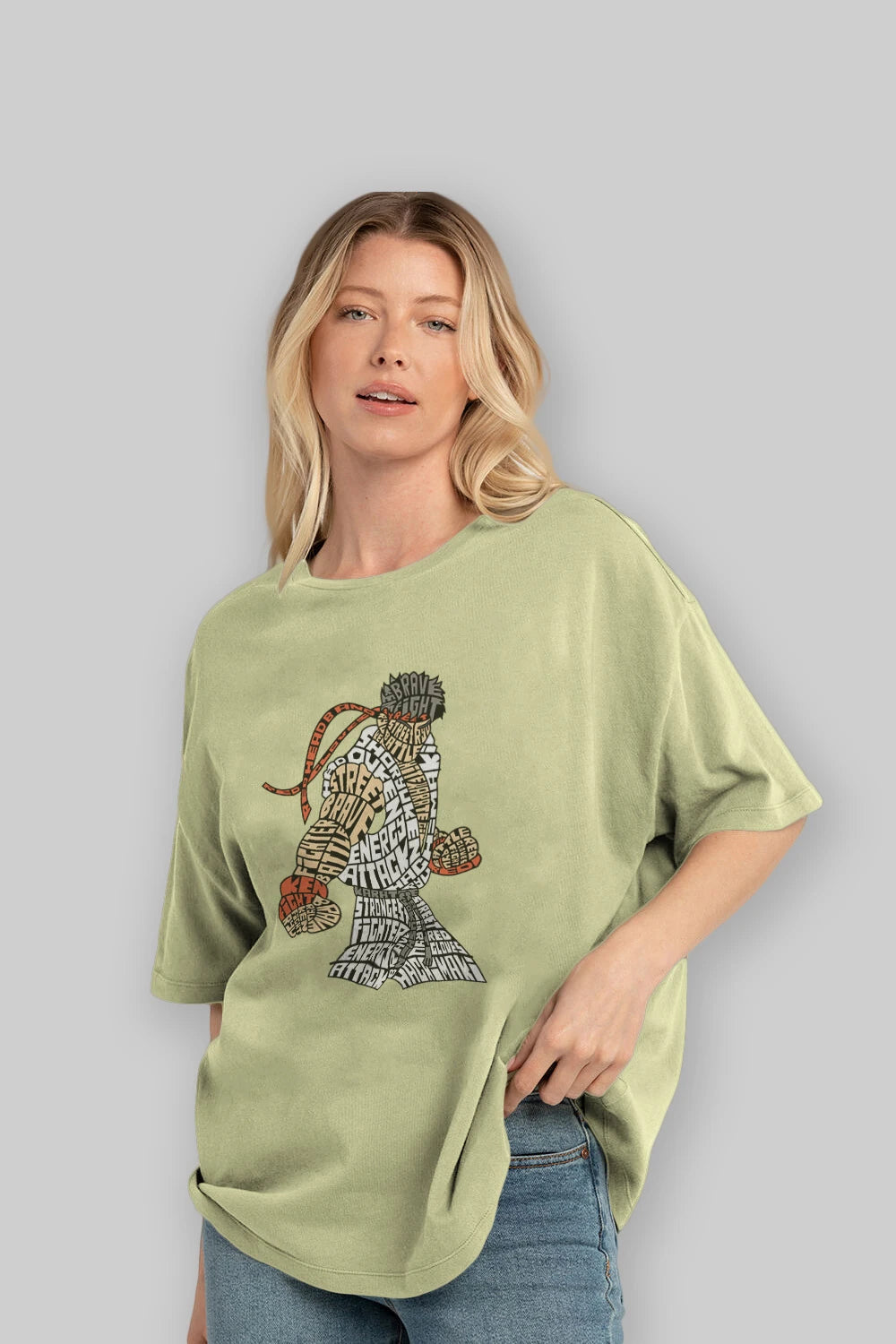 Hadouken Ön Baskılı Oversize t-shirt %100 pamuk Erkek Kadın Unisex