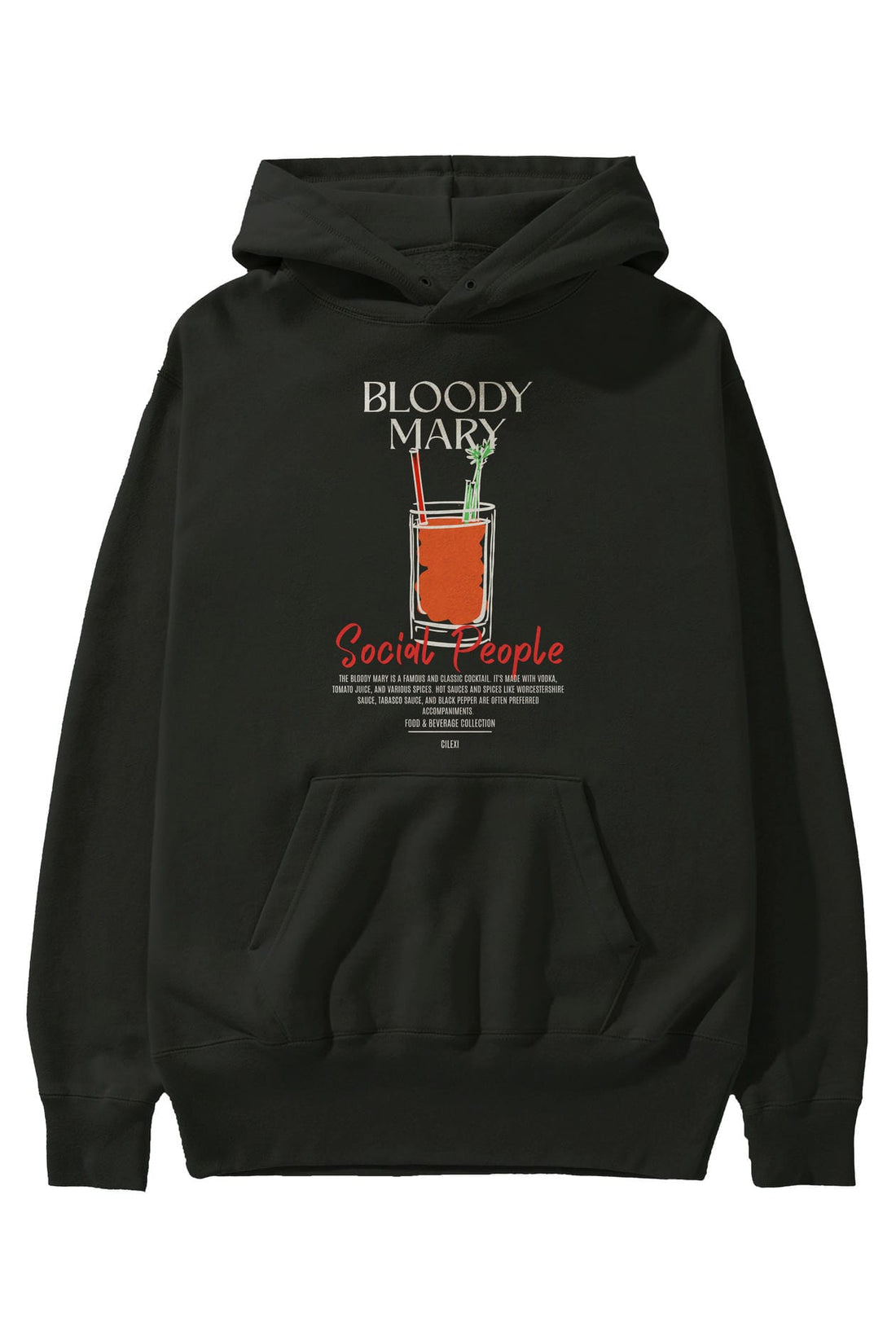 Bloody Mary Kokteyl Ön Baskılı Hoodie Oversize Kapüşonlu Sweatshirt Erkek Kadın