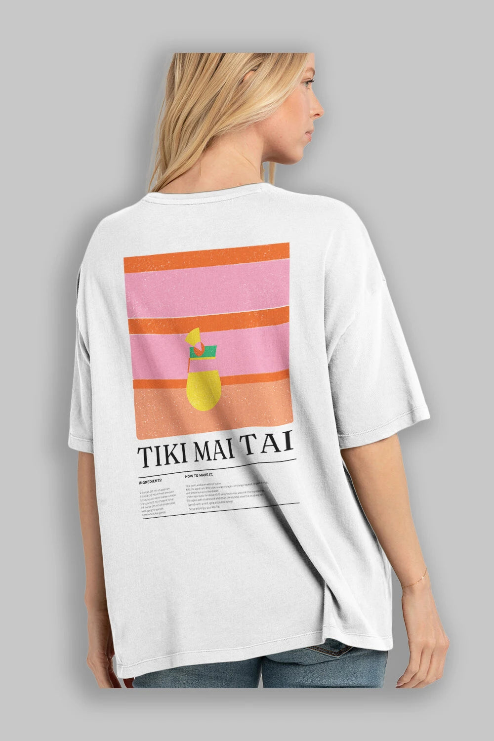 Tiki Mai Tai Kokteyl Serisi Arka Baskılı Oversize t-shirt Erkek Kadın %100 Pamuk Bisiklet Yaka tişort
