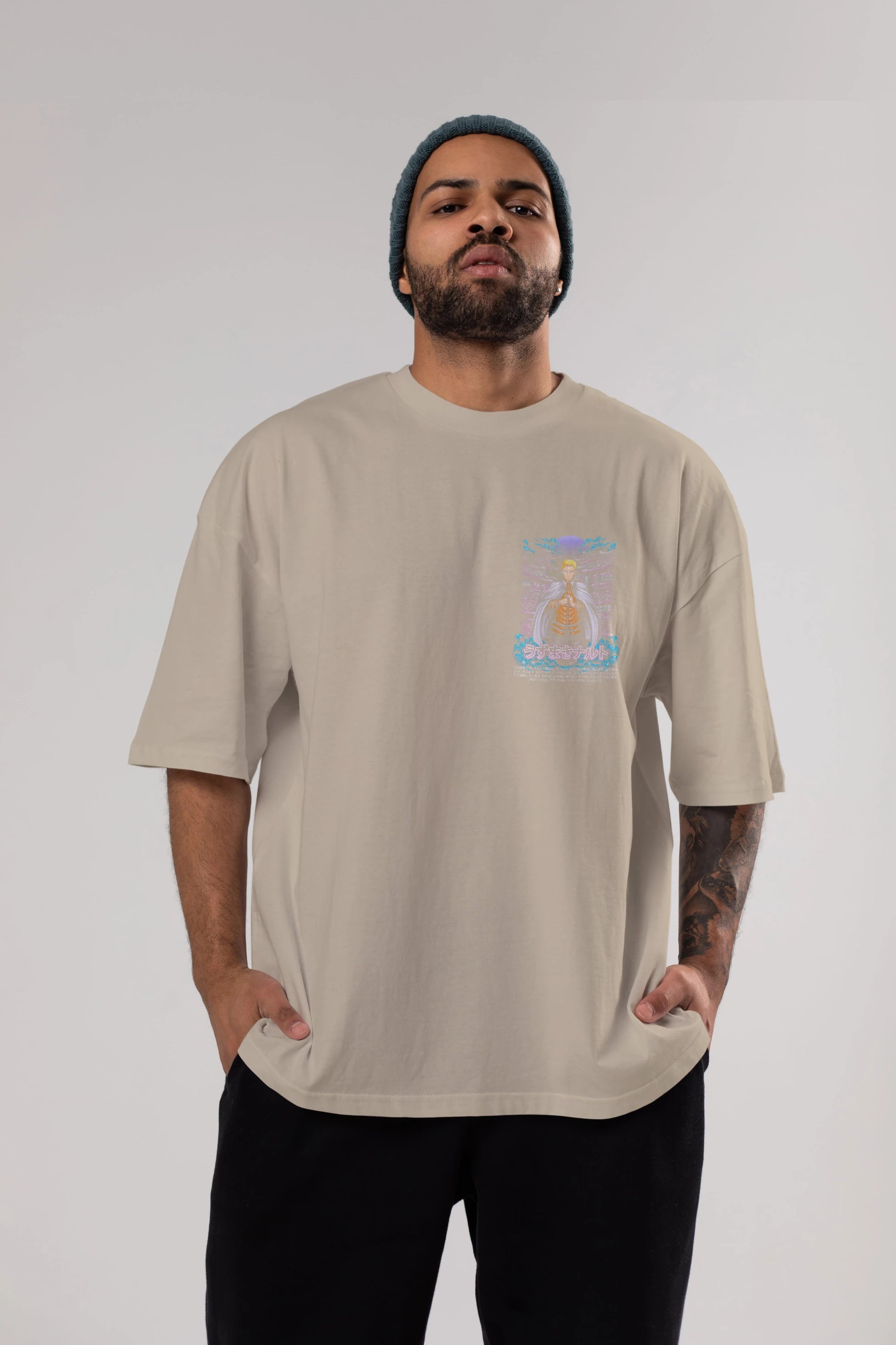 NARUTO (8) Ön Sol Baskılı Oversize t-shirt Erkek Kadın Unisex %100 Pamuk Bisiklet Yaka tişort