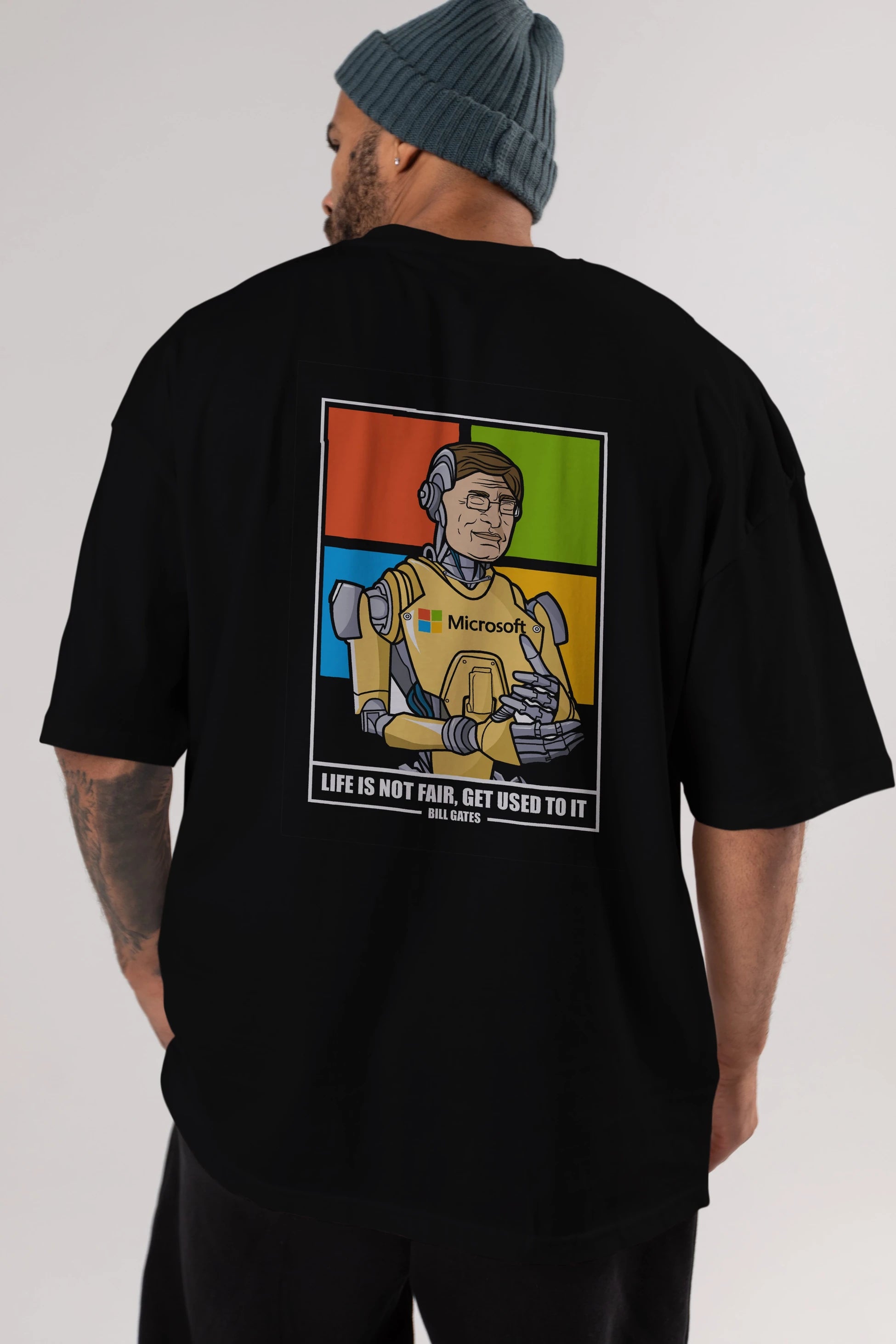 Bill Gates Robot Human Arka Baskılı Oversize t-shirt Erkek Kadın Unisex %100 Pamuk tişort