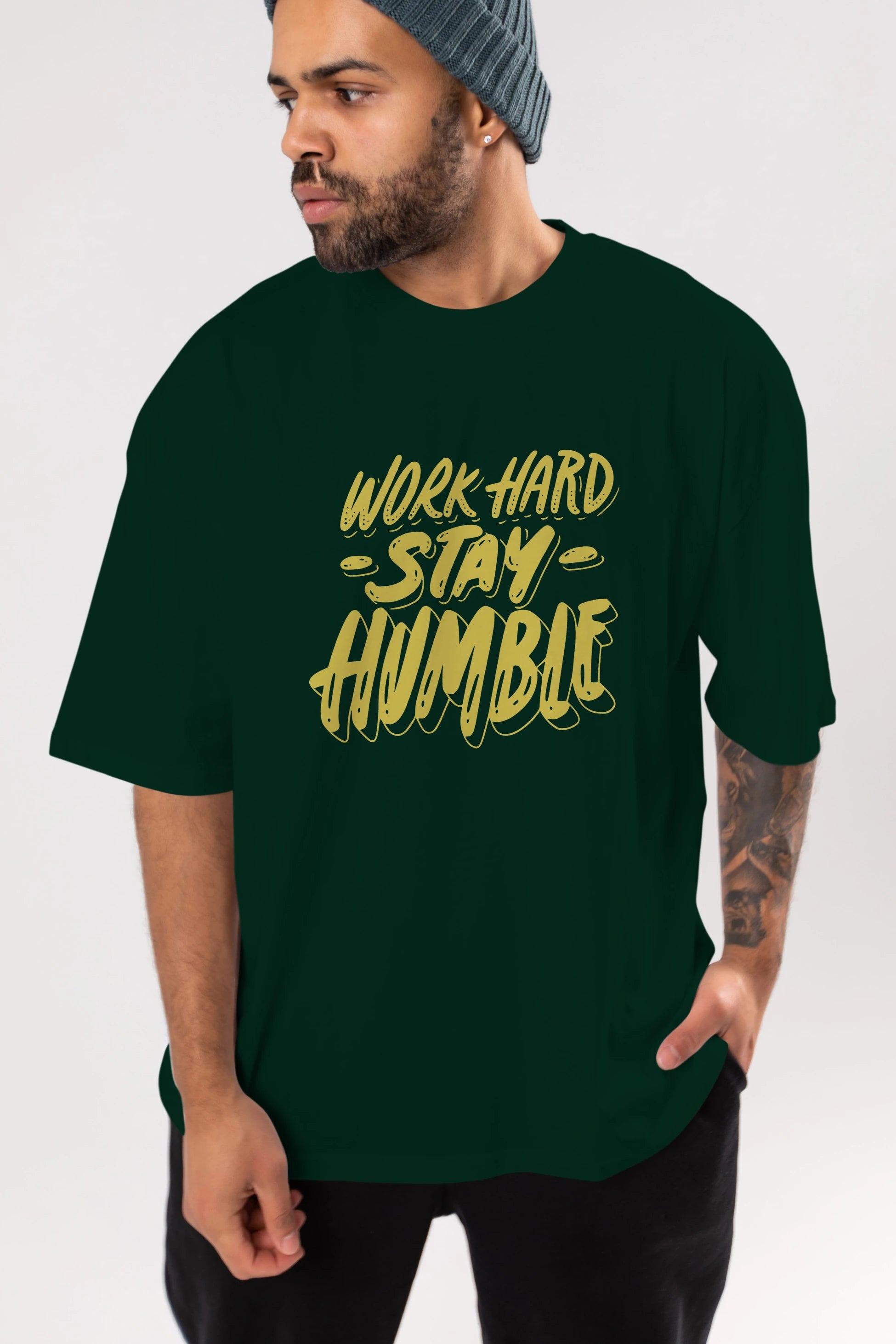 Word Hard Yazılı Ön Baskılı Oversize t-shirt Erkek Kadın Unisex