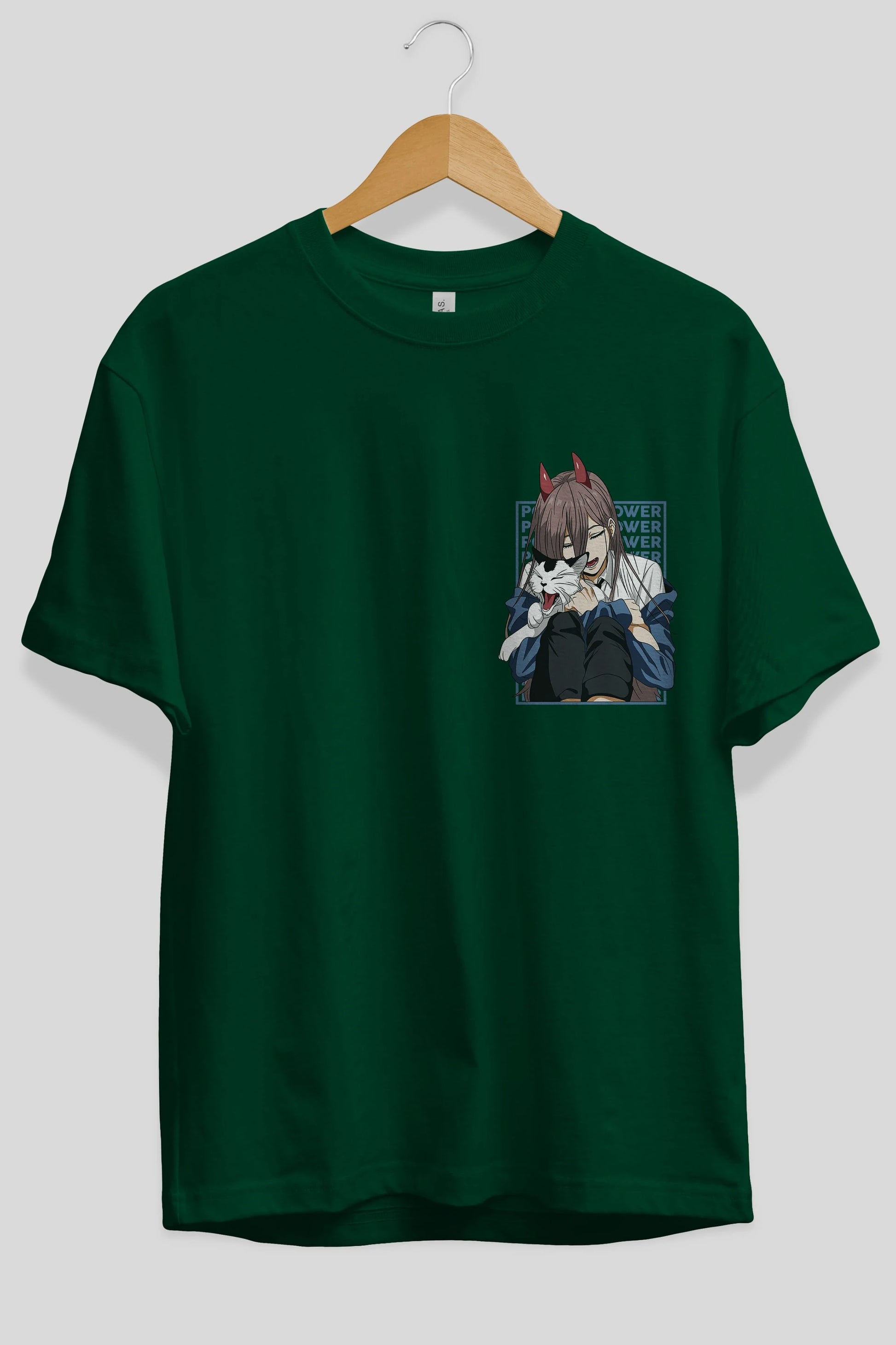 POWER CHAINSAWMAN Ön Sol Baskılı Oversize t-shirt Erkek Kadın Unisex %100 Pamuk Bisiklet Yaka tişort