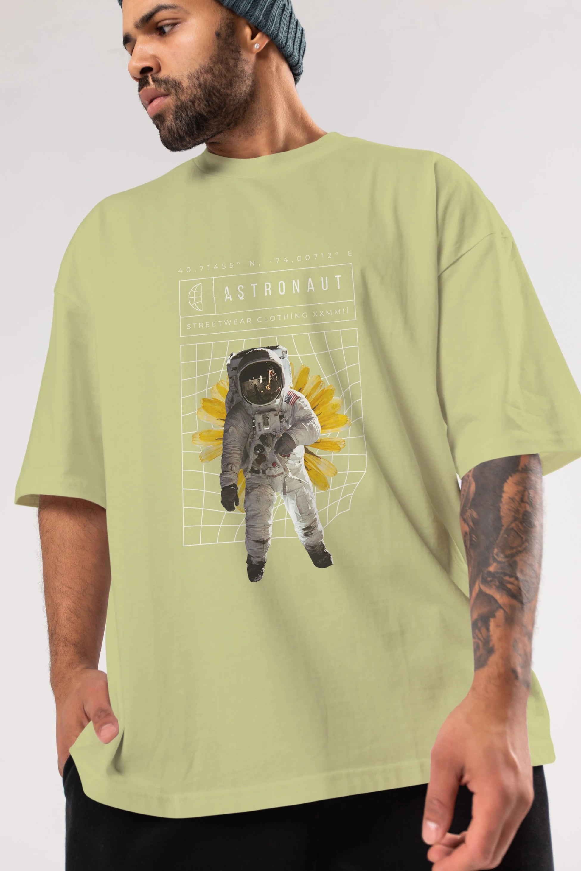 Astronaut Streetwear Ön Baskılı Oversize t-shirt Erkek Kadın Unisex