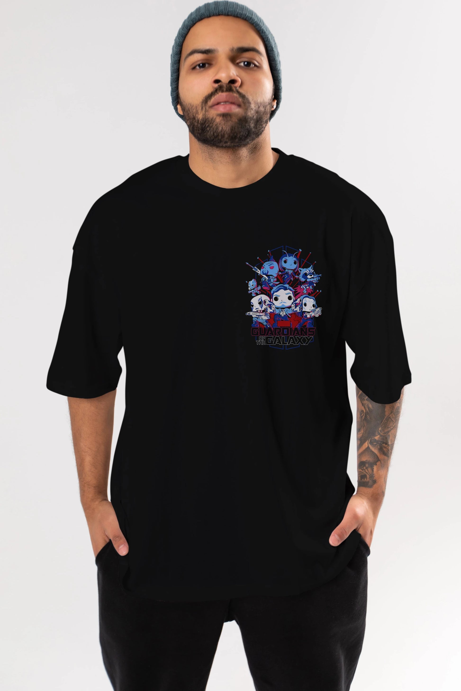 Guardians of the Galaxy Ön Sol Baskılı Oversize t-shirt Erkek Kadın Unisex %100 Pamuk Bisiklet Yaka tişort