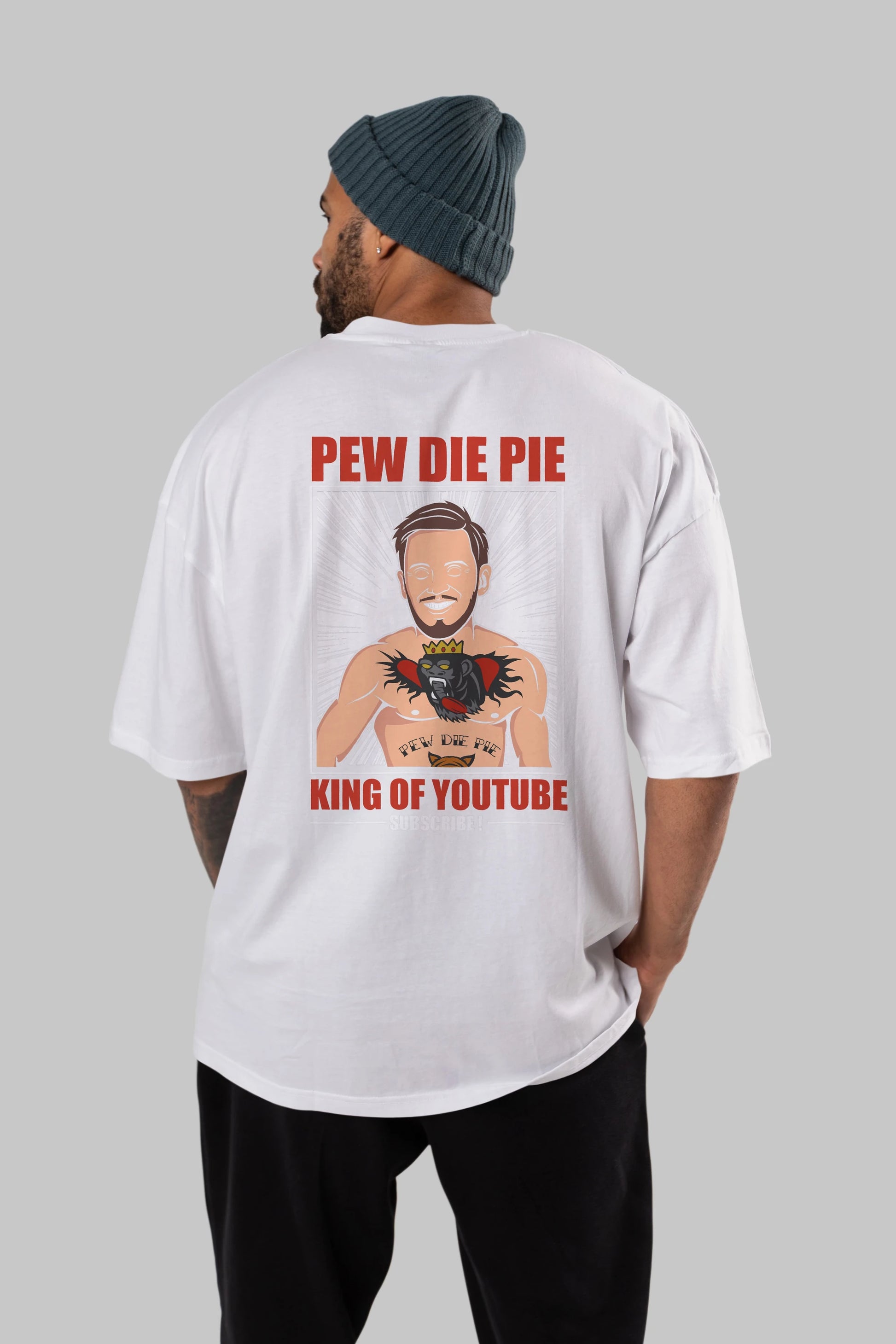 Pew Die Pie Fighter Arka Baskılı Oversize t-shirt Erkek Kadın Unisex %100 Pamuk tişort
