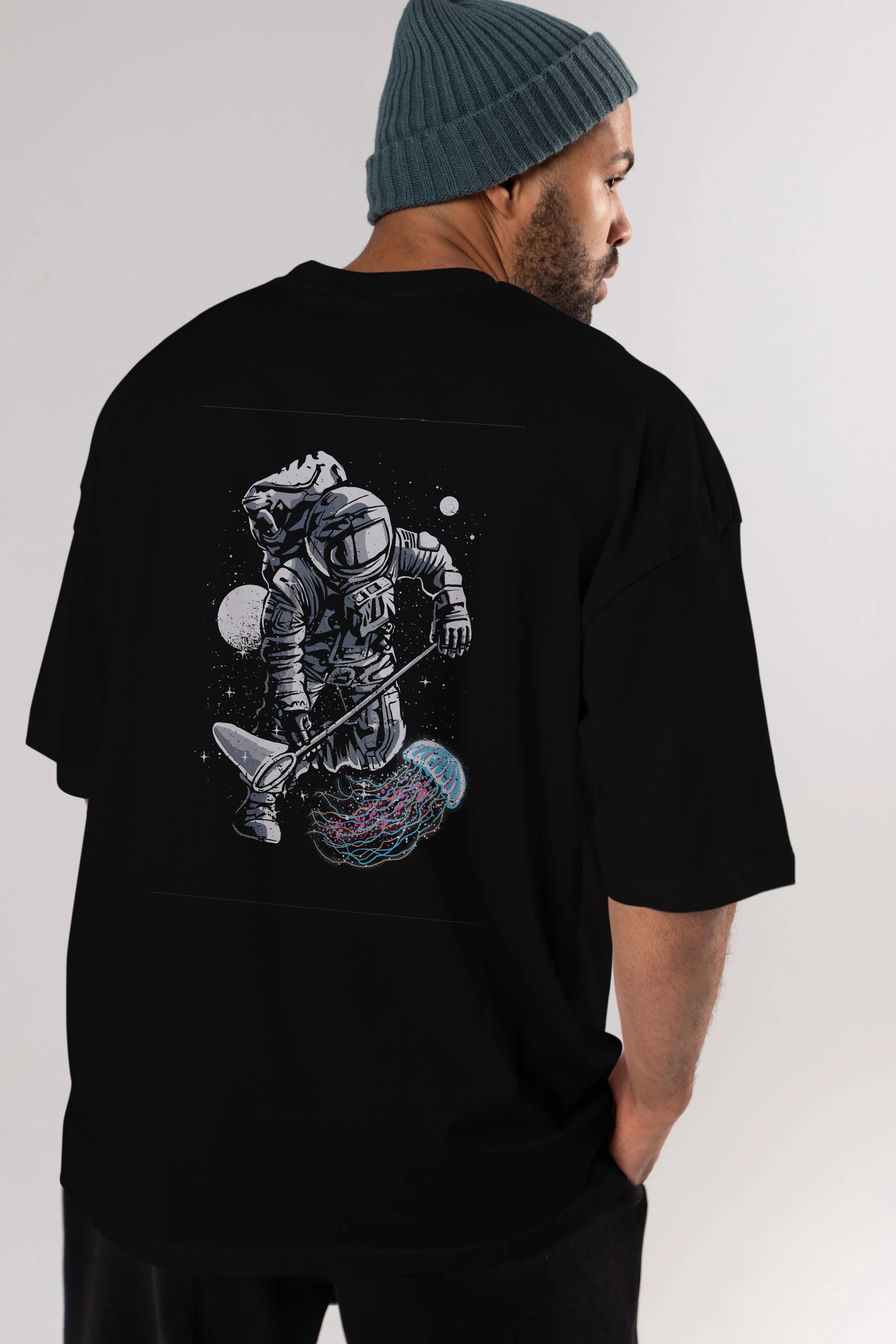 Astronaut Jellyfish Arka Baskılı Oversize t-shirt Erkek Kadın Unisex %100 Pamuk