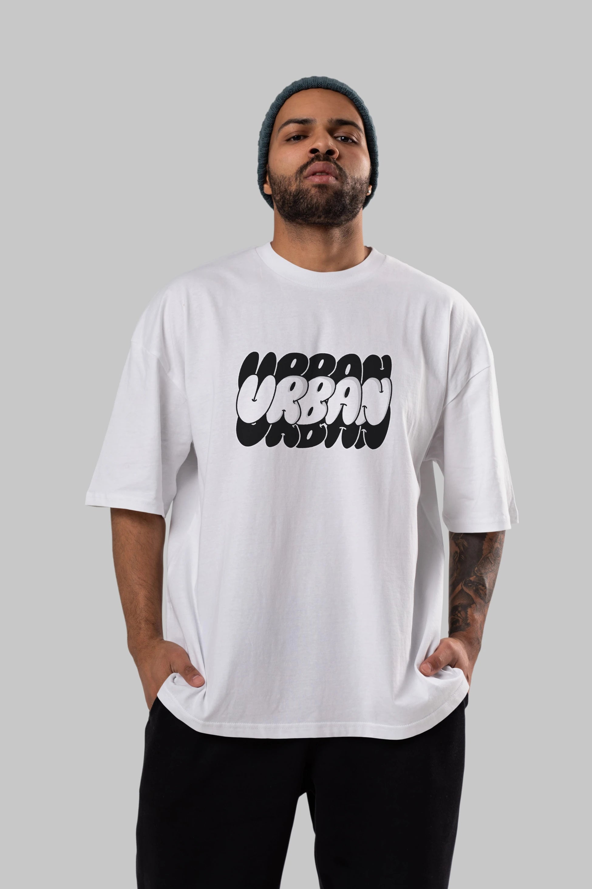 Urban Yazılı Ön Baskılı Oversize t-shirt Erkek Kadın Unisex