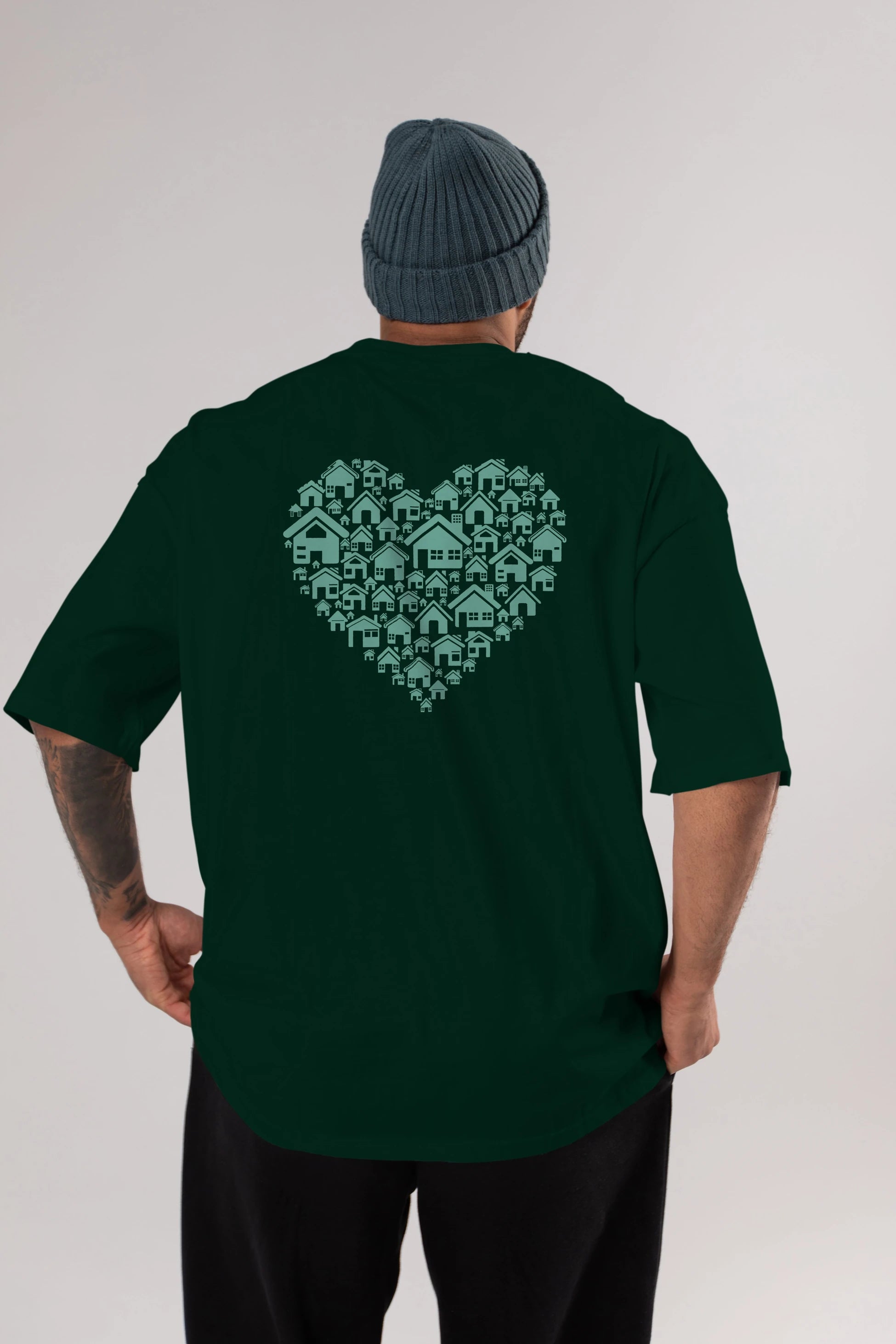 Home Heart Arka Baskılı Oversize t-shirt %100 pamuk Erkek Kadın Unisex