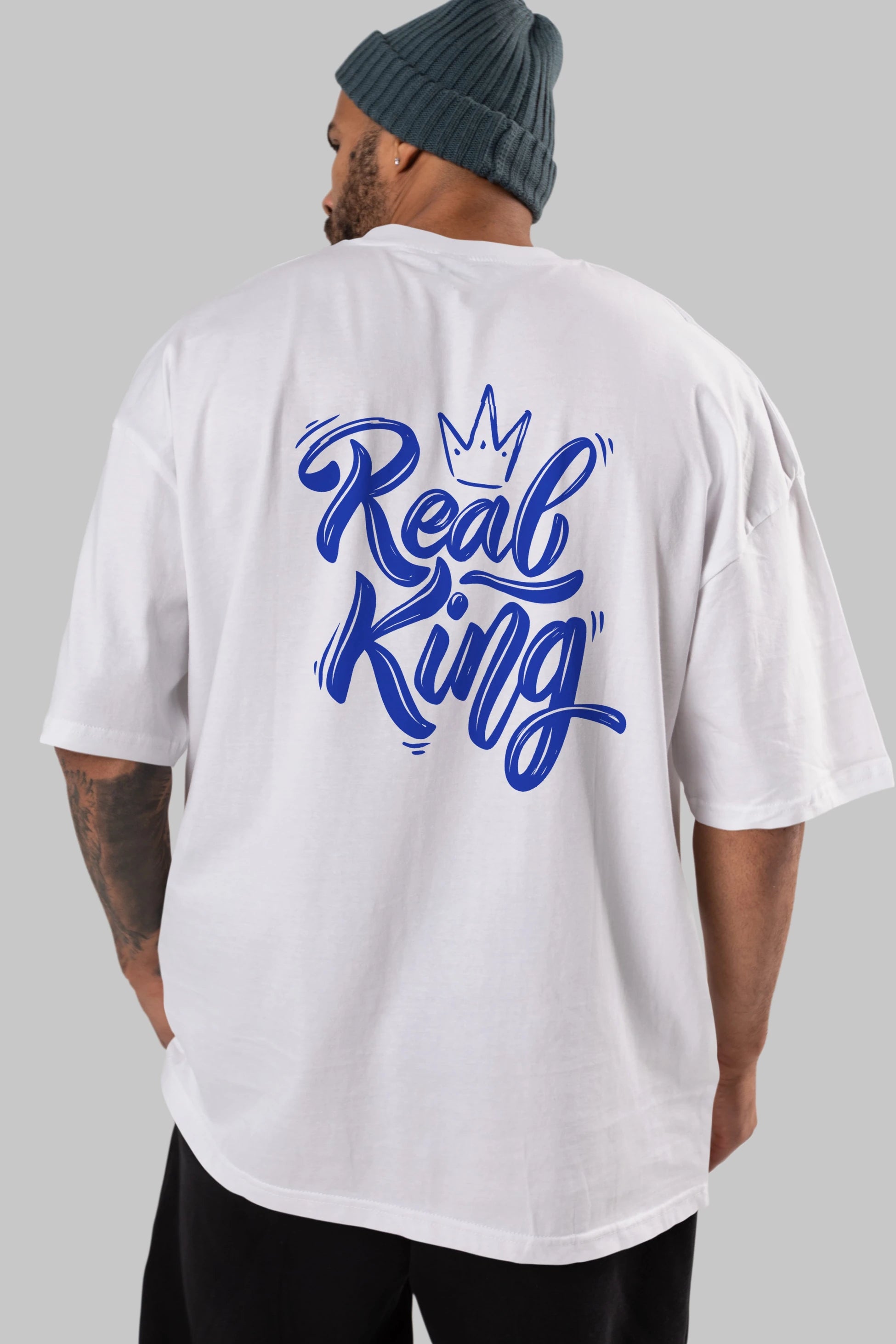 Real King Yazılı Arka Baskılı Oversize t-shirt Erkek Kadın Unisex