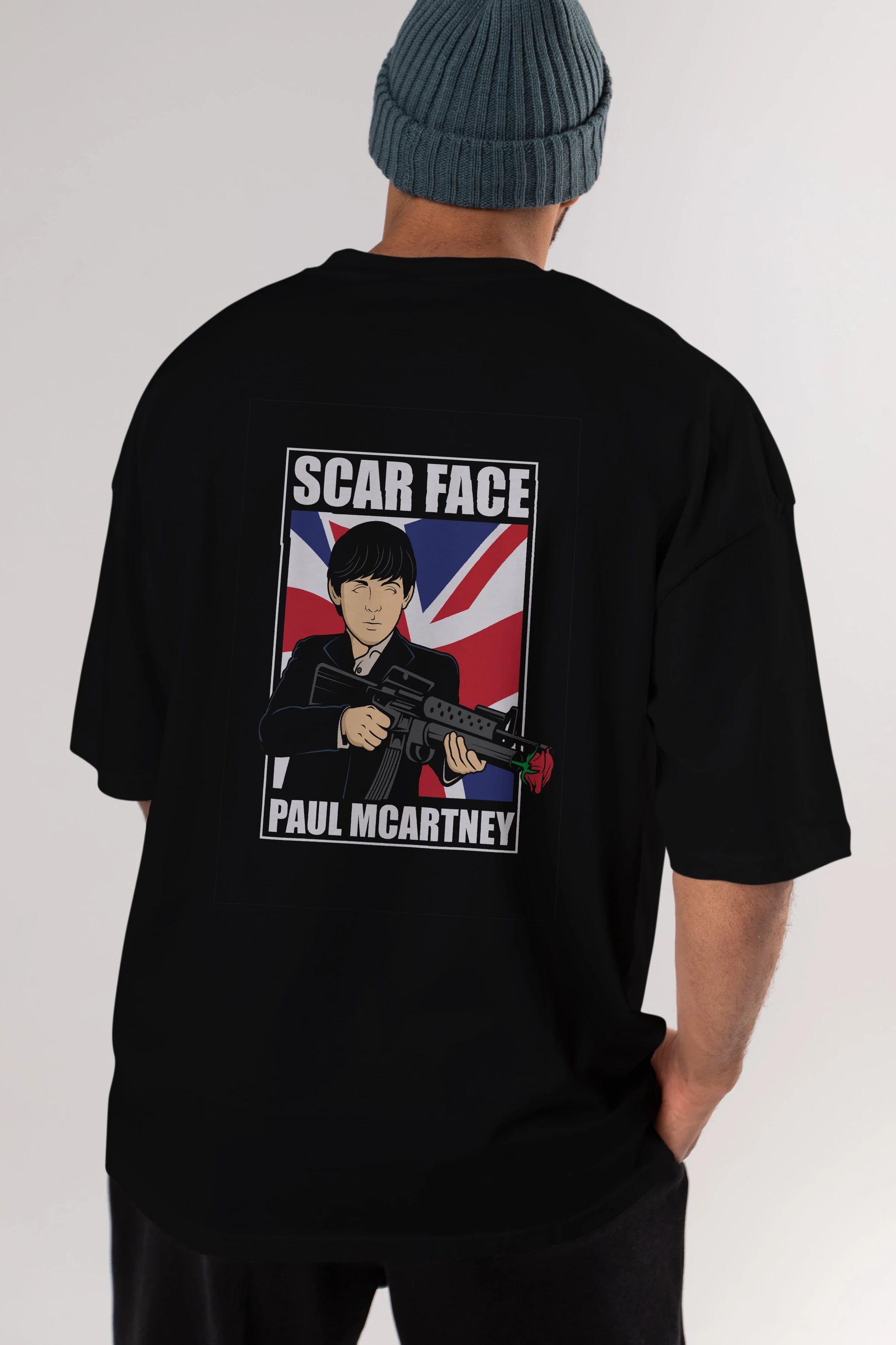 Paul Mccartney Scar Face Arka Baskılı Oversize t-shirt Erkek Kadın Unisex %100 Pamuk tişort