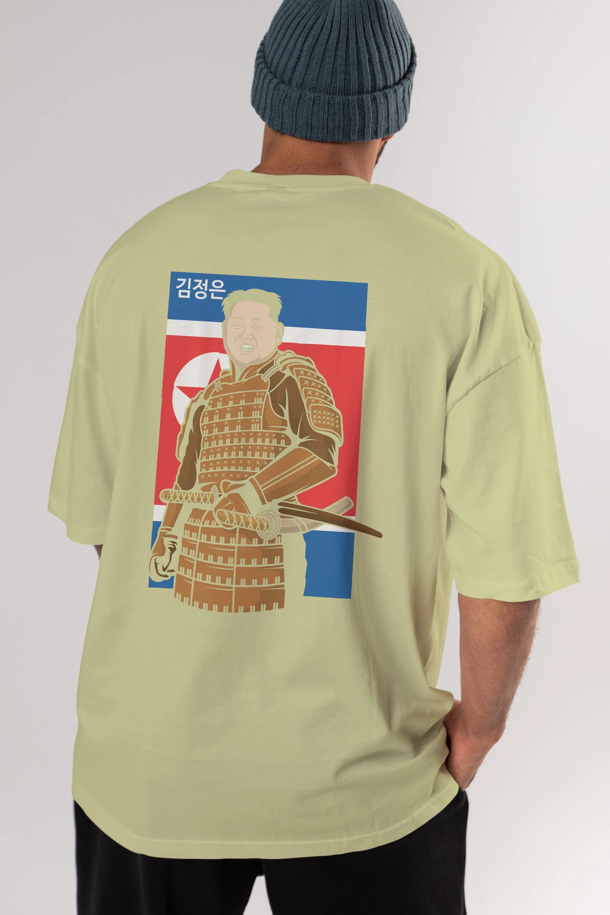 Samurai Jong Un Arka Baskılı Oversize t-shirt Erkek Kadın Unisex %100 Pamuk tişort