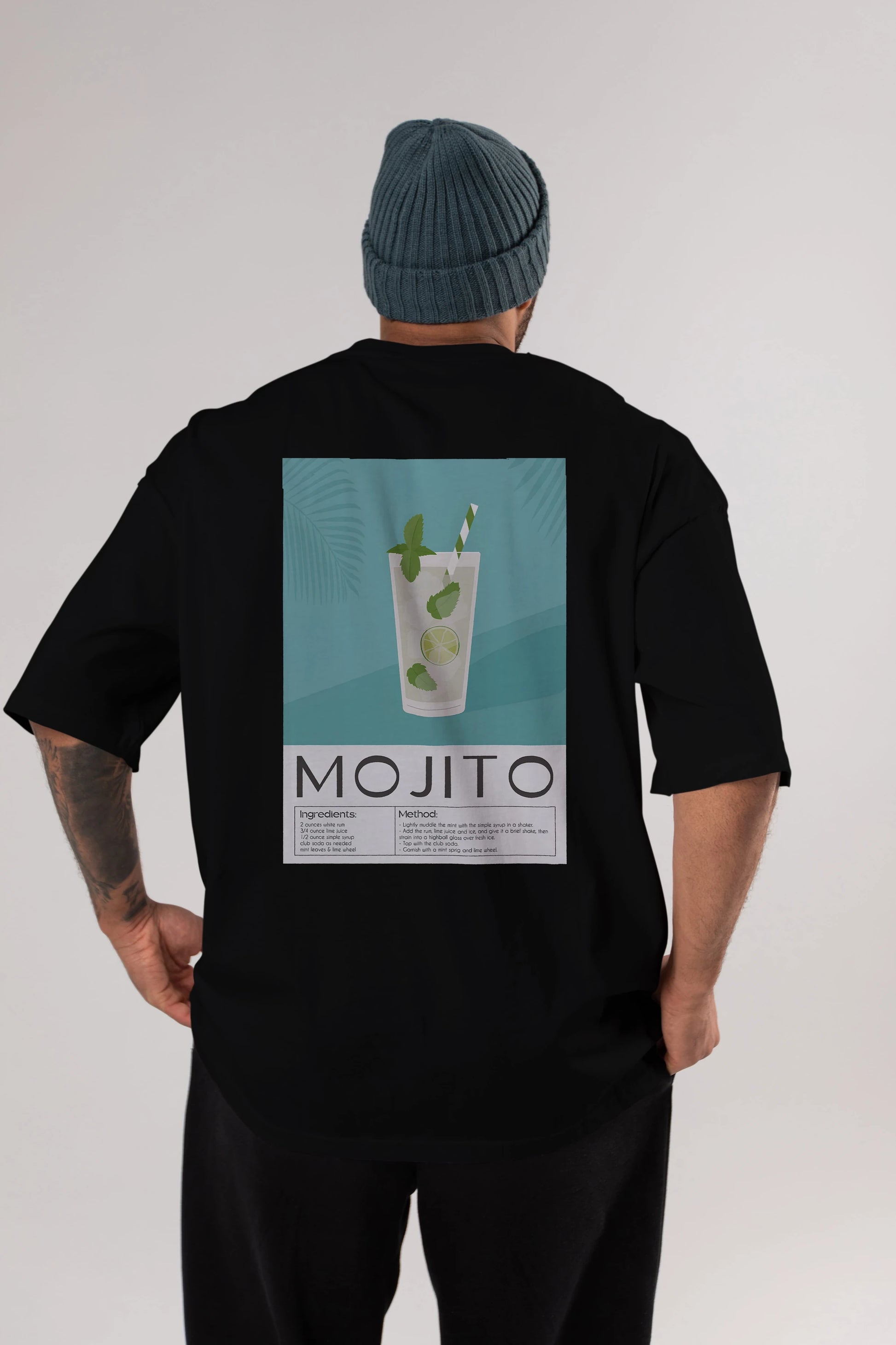 Mojito 4 Arka Baskılı Oversize t-shirt Erkek Kadın Unisex %100 Pamuk Bisiklet Yaka tişort