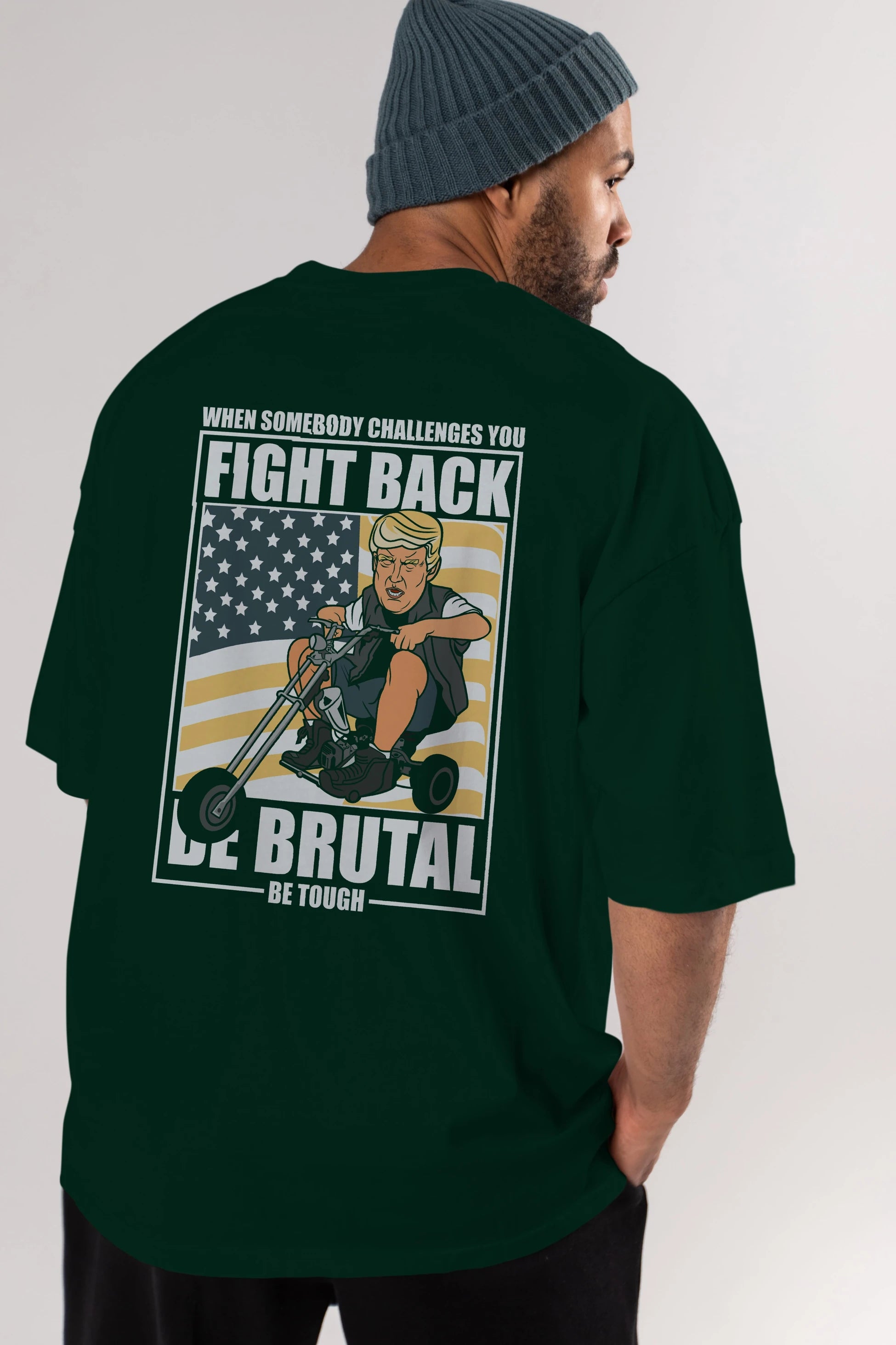 Trump Biker Arka Baskılı Oversize t-shirt Erkek Kadın Unisex %100 Pamuk tişort