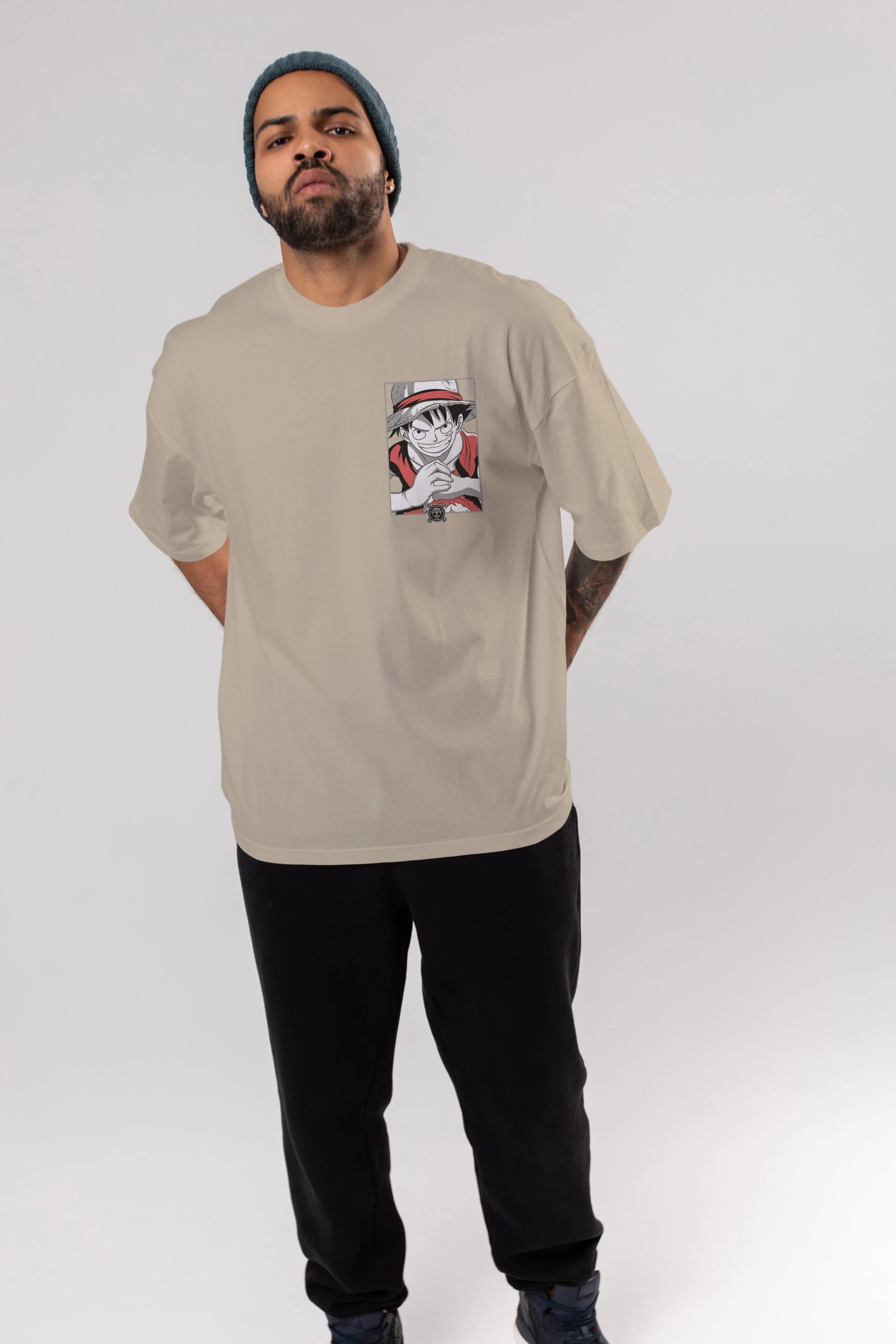 LUFF D. MONKEY OnePiece Ön Sol Baskılı Oversize t-shirt Erkek Kadın Unisex %100 Pamuk Bisiklet Yaka tişort