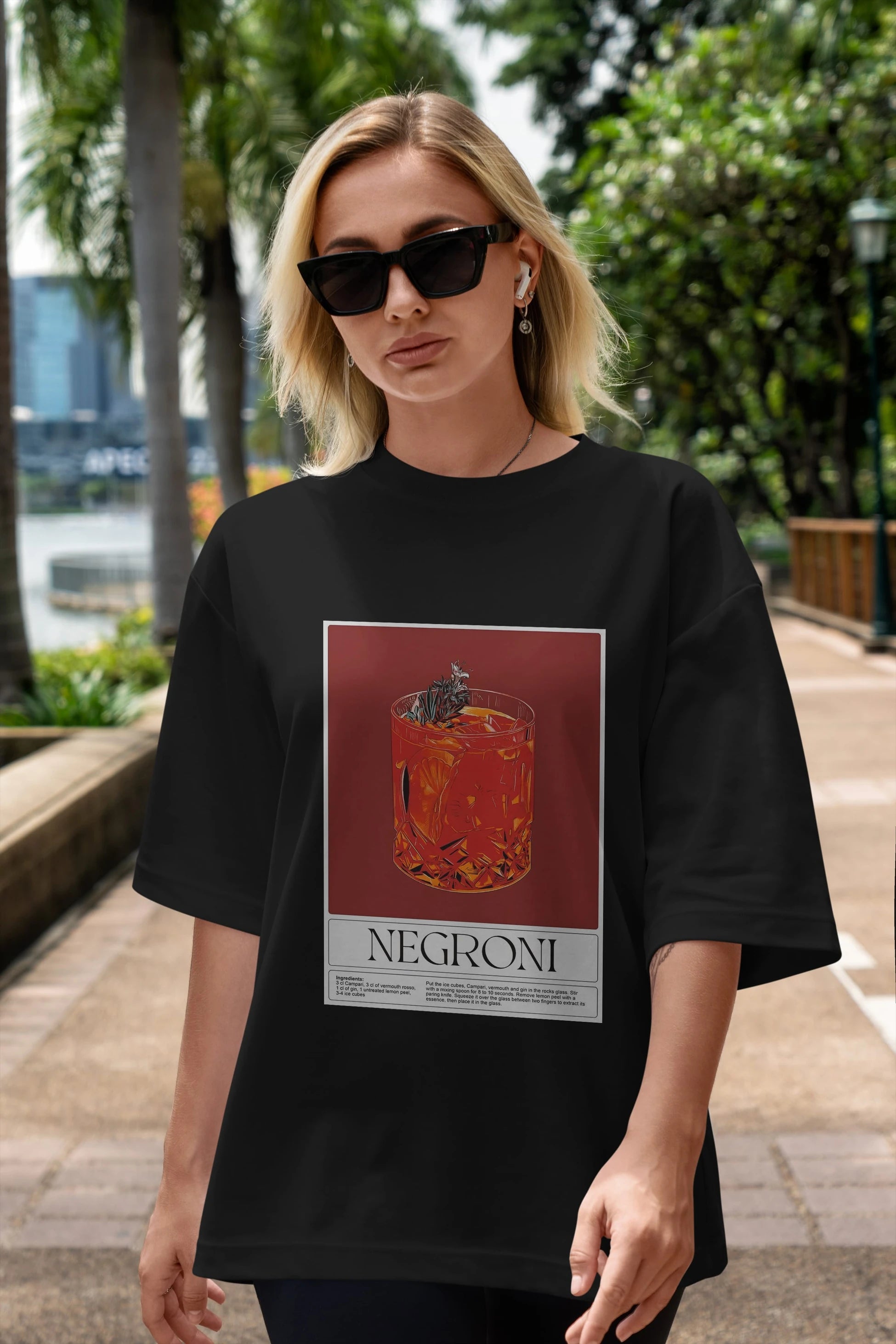 Negroni 2 Ön Baskılı Oversize t-shirt Erkek Kadın Unisex %100 Pamuk Bisiklet Yaka tişort