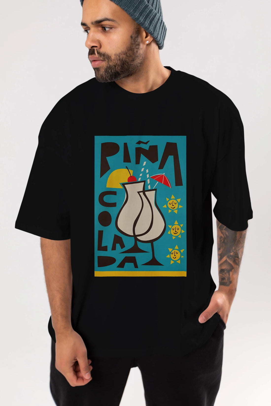 Pina Colada 4 Ön Baskılı Oversize t-shirt Erkek Kadın Unisex %100 Pamuk Bisiklet Yaka tişort