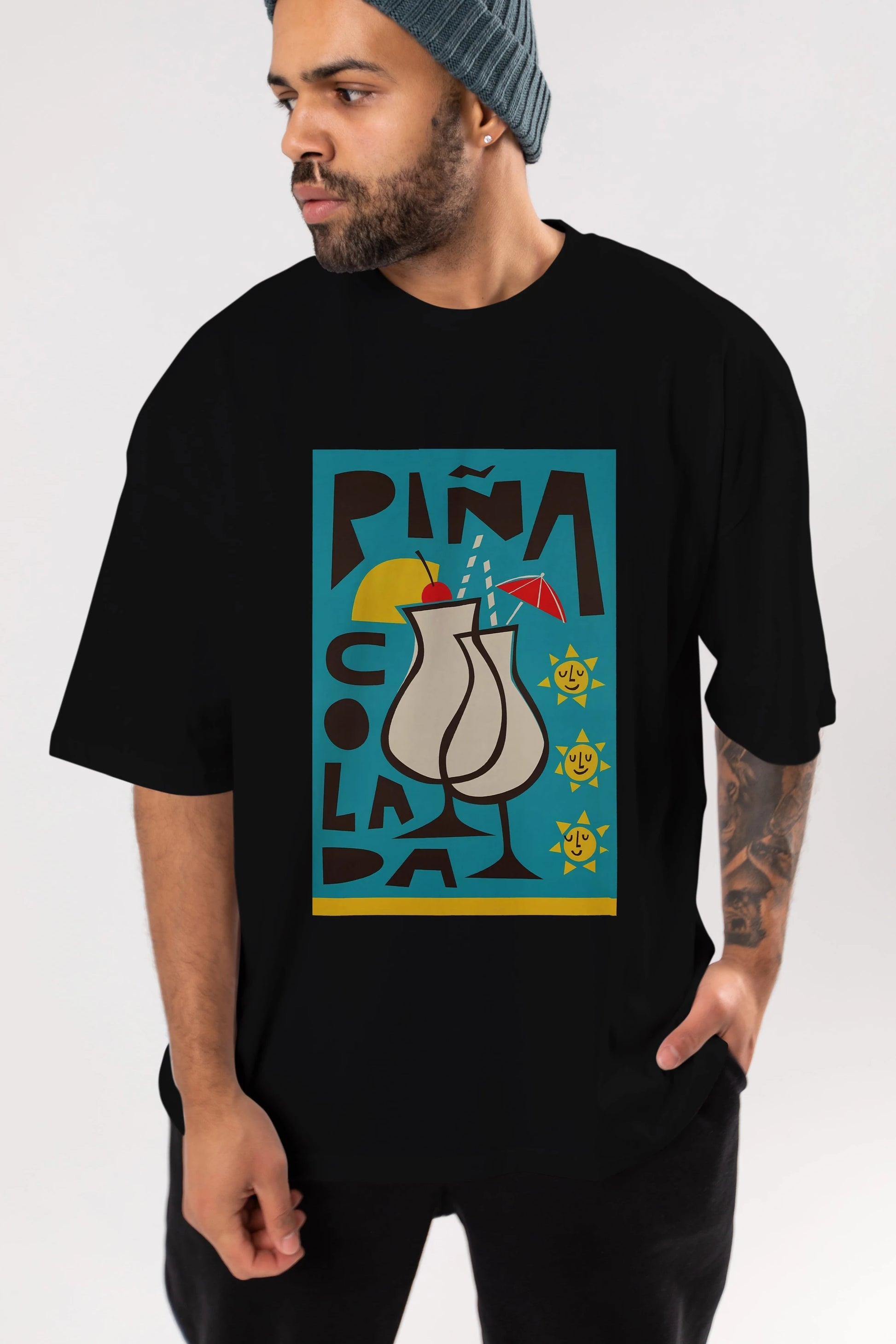 Pina Colada 4 Ön Baskılı Oversize t-shirt Erkek Kadın Unisex %100 Pamuk Bisiklet Yaka tişort