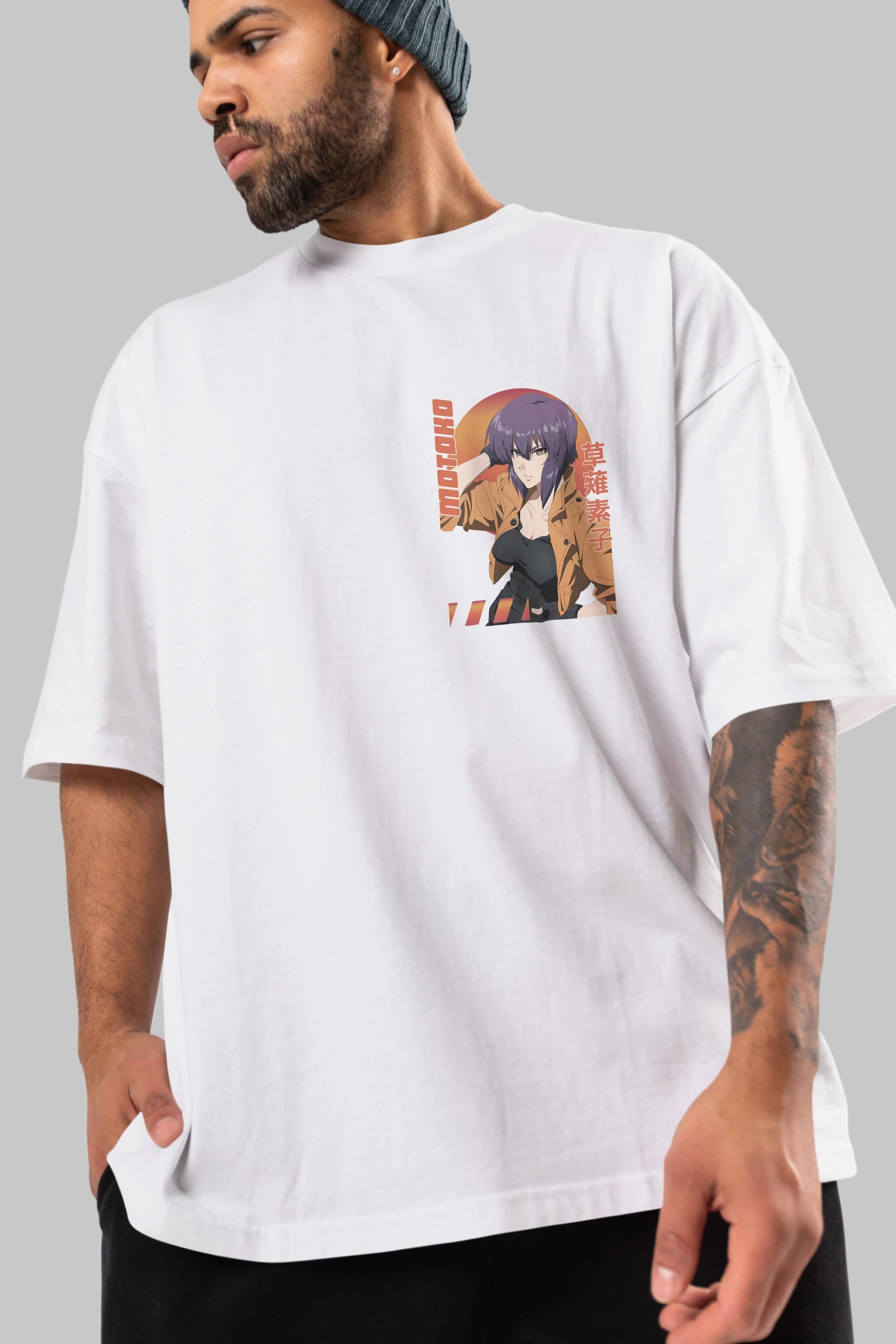 Motoko Kusanagi 9 Ön Sol Baskılı Oversize t-shirt Erkek Kadın Unisex %100 Pamuk Bisiklet Yaka tişort