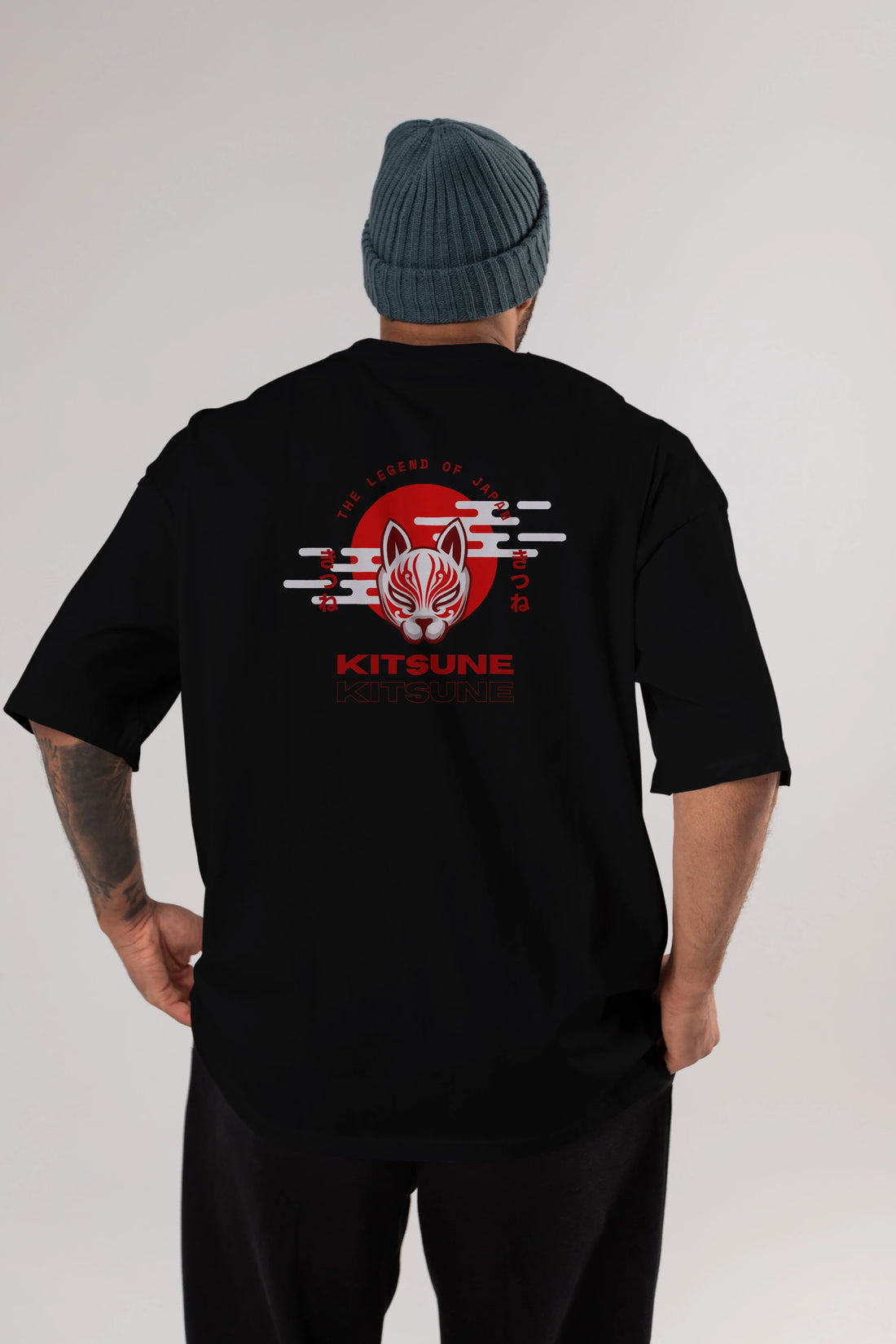 Kitsune Mask Arka Baskılı Oversize t-shirt Erkek Kadın Unisex