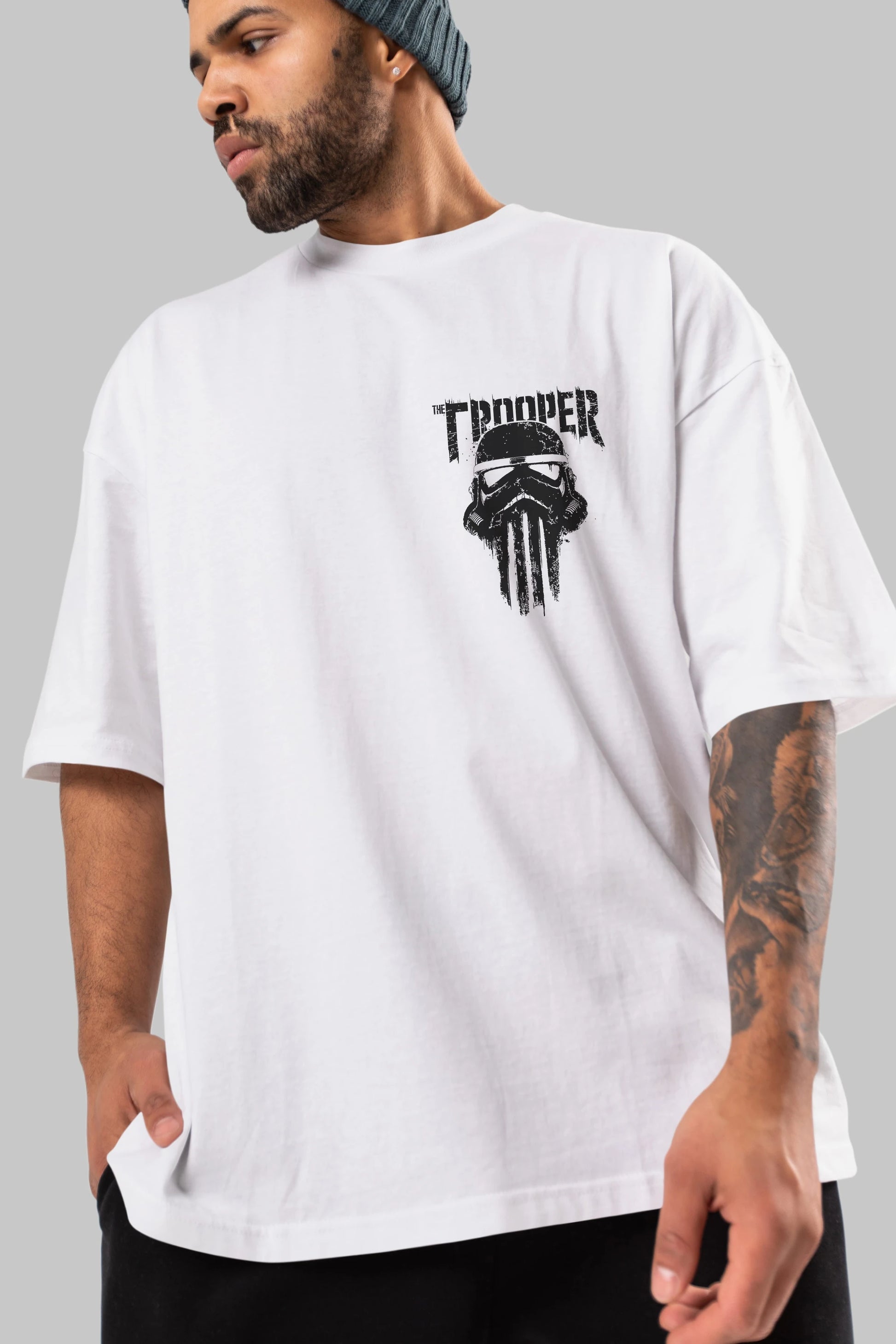 The Trooper Ön Sol Baskılı Oversize t-shirt Erkek Kadın Unisex %100 Pamuk Bisiklet Yaka tişort