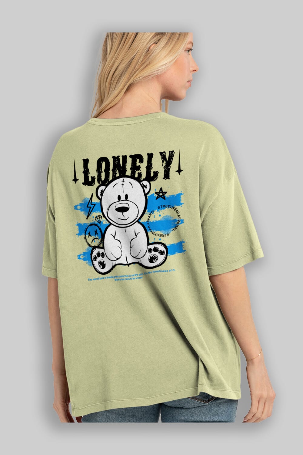Teddy Bear Lonely Arka Baskılı Oversize t-shirt Erkek Kadın Unisex