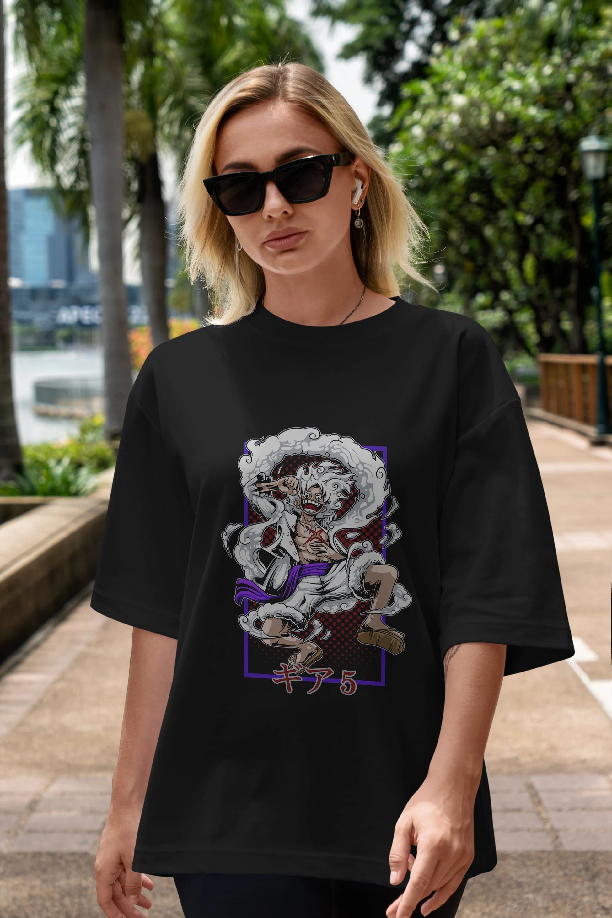LUFFY GEAR 5 RECUADRO Anime Ön Baskılı Oversize t-shirt %100 pamuk Erkek Kadın Unisex