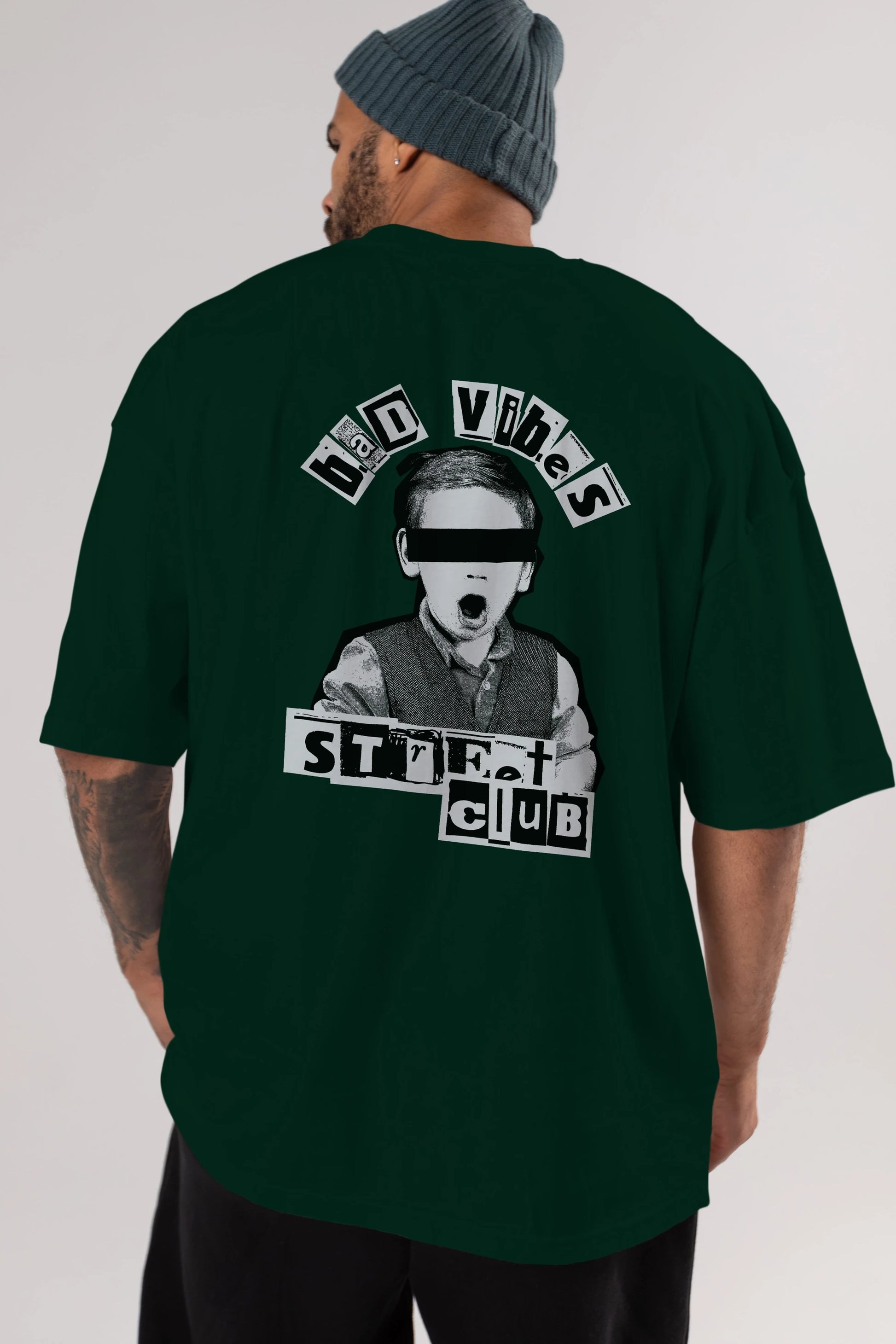 Bad Vibes Street Club Arka Baskılı Oversize t-shirt Erkek Kadın Unisex