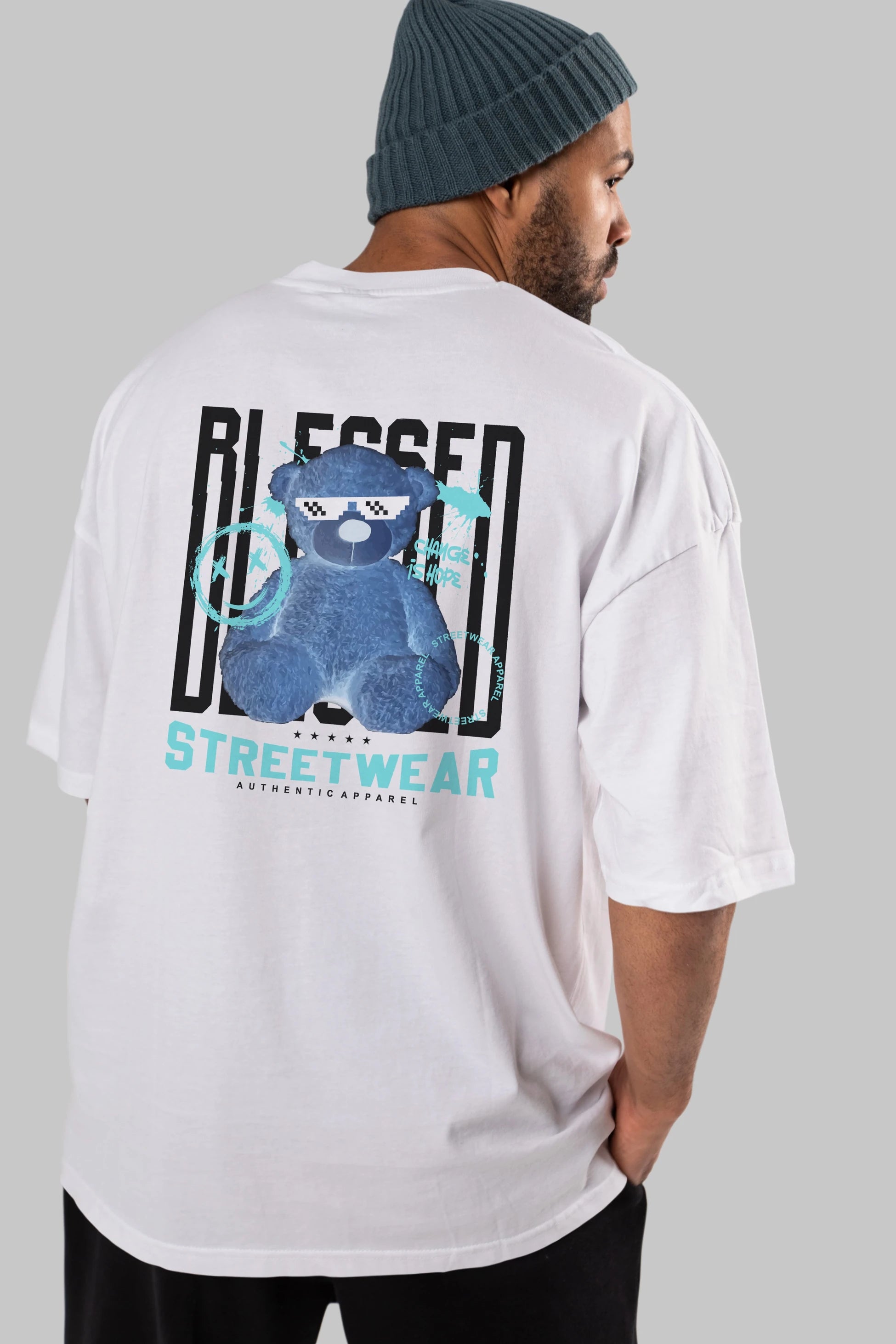 Blessed Bear Arka Baskılı Oversize t-shirt Erkek Kadın Unisex
