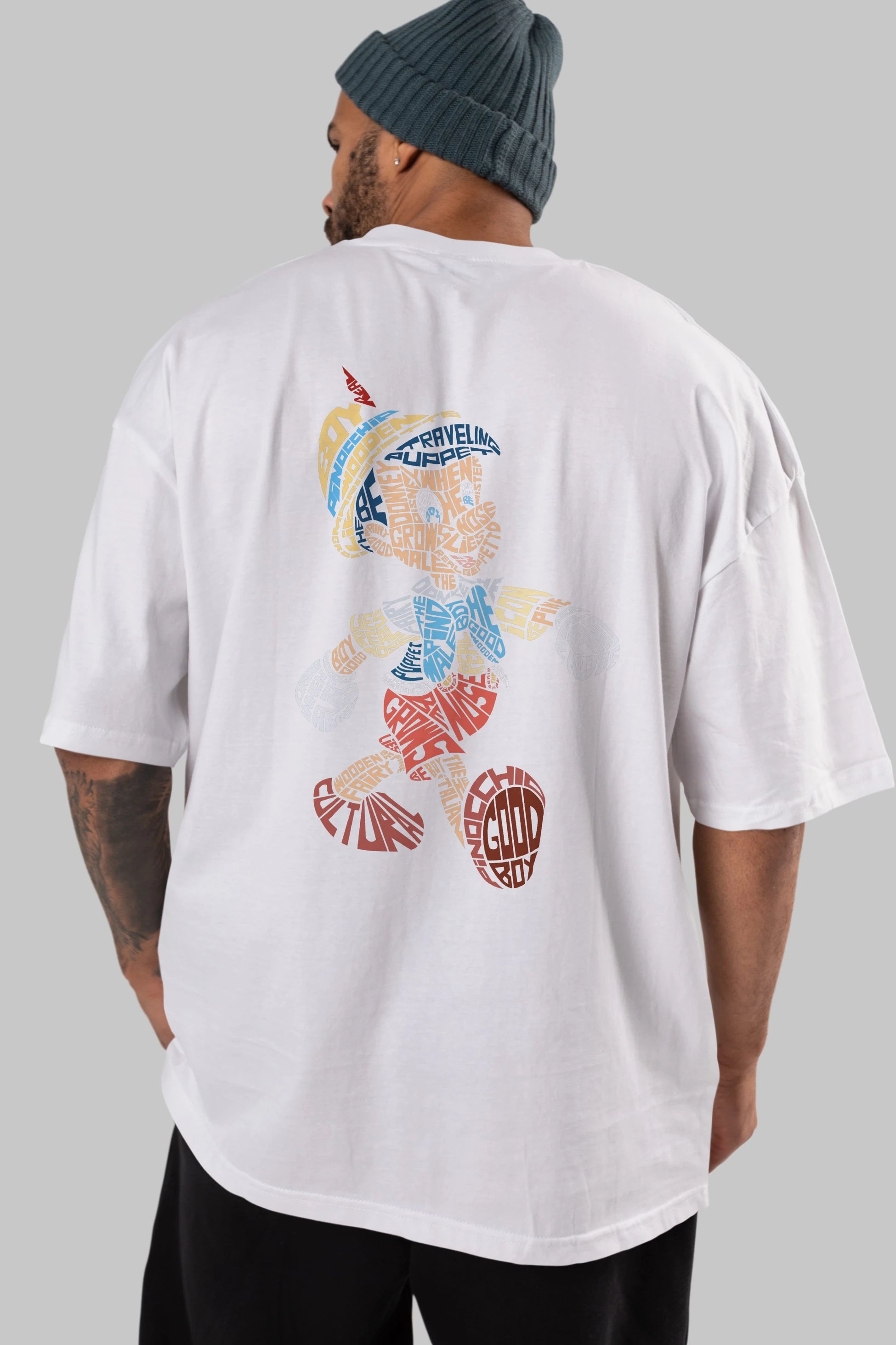 Pinokio Arka Baskılı Oversize t-shirt %100 pamuk Erkek Kadın Unisex