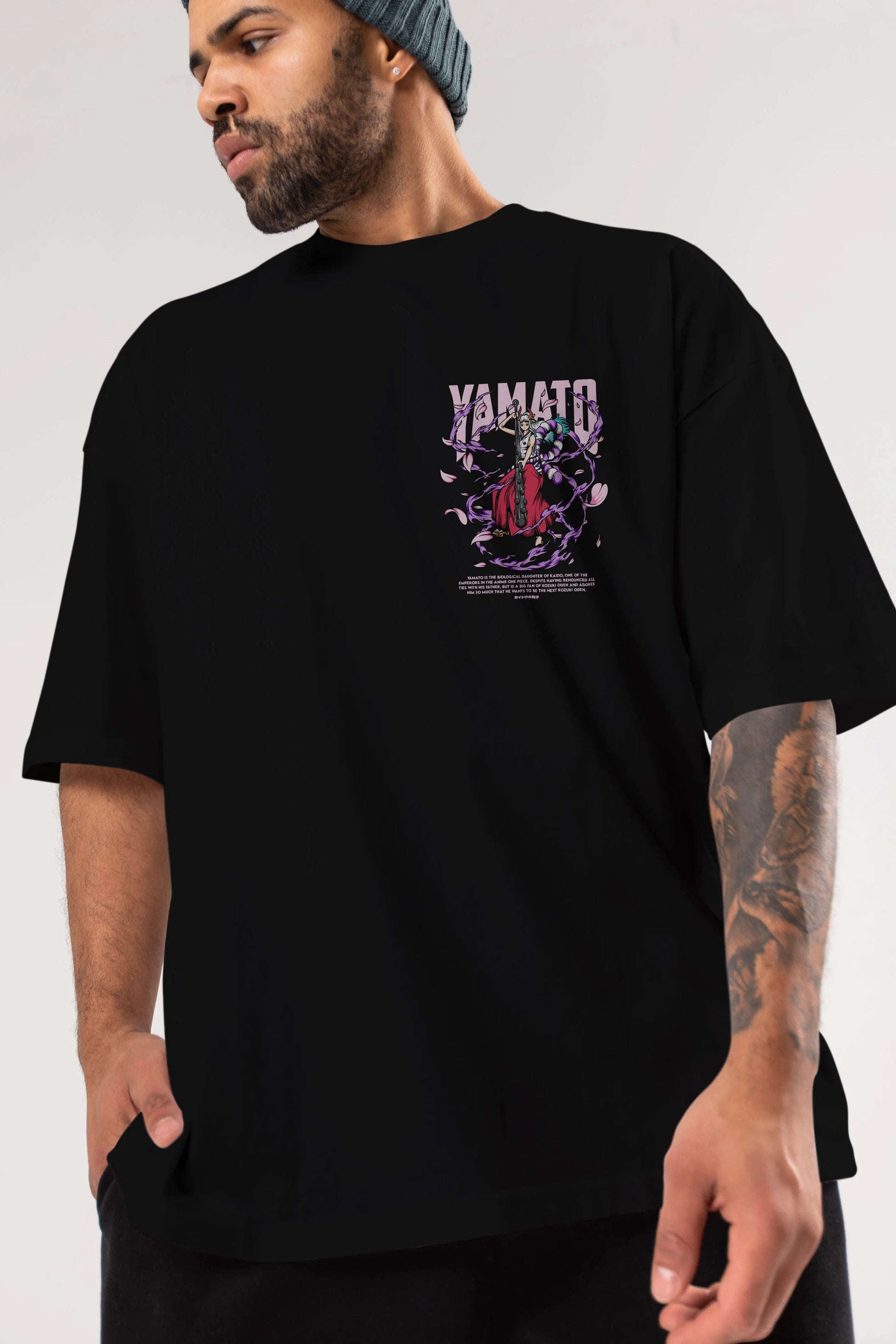 Yamato Ön Sol Baskılı Oversize t-shirt Erkek Kadın Unisex %100 Pamuk Bisiklet Yaka tişort
