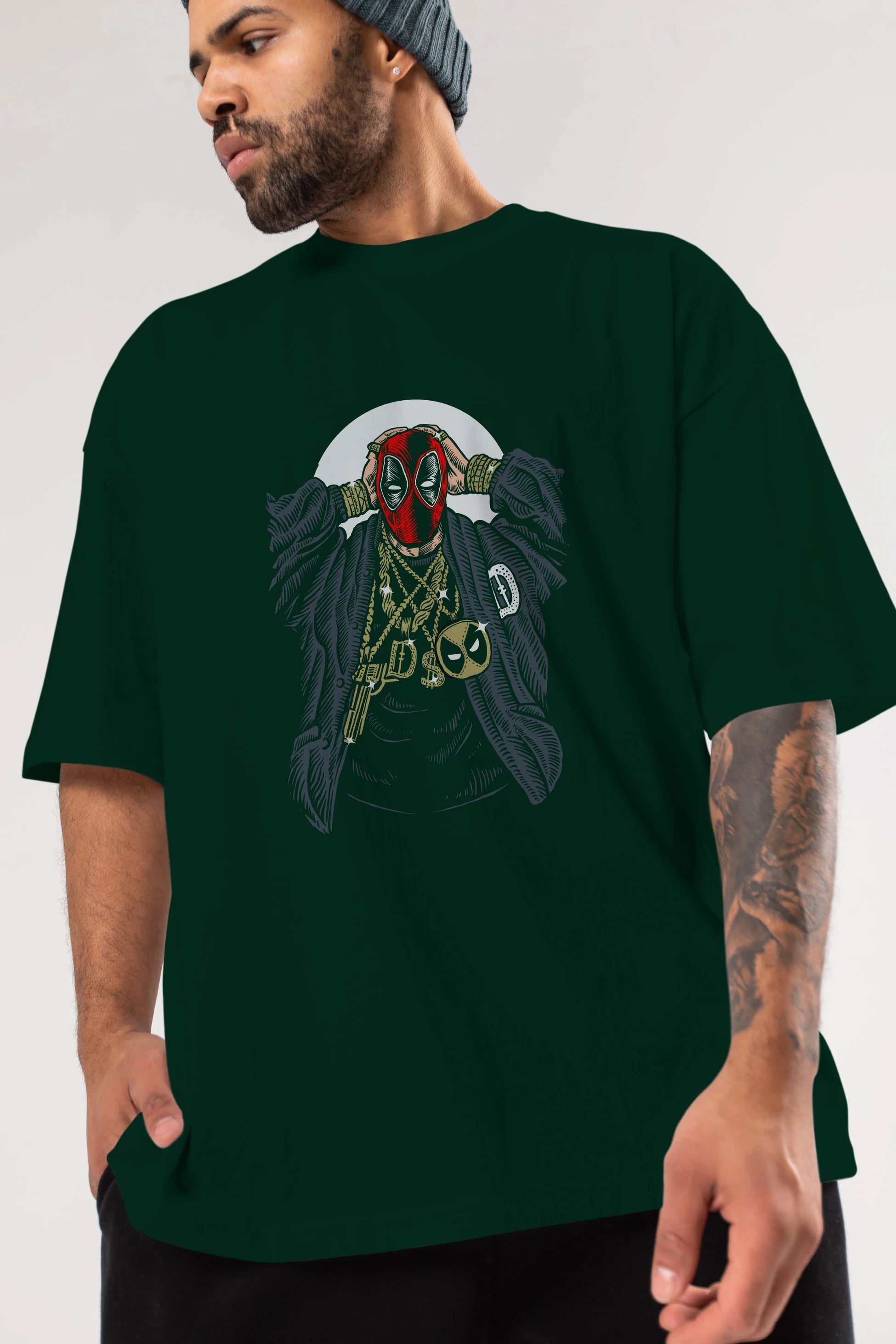 Deadpool Gangsta Ön Baskılı Oversize t-shirt Erkek Kadın Unisex %100 Pamuk tişort