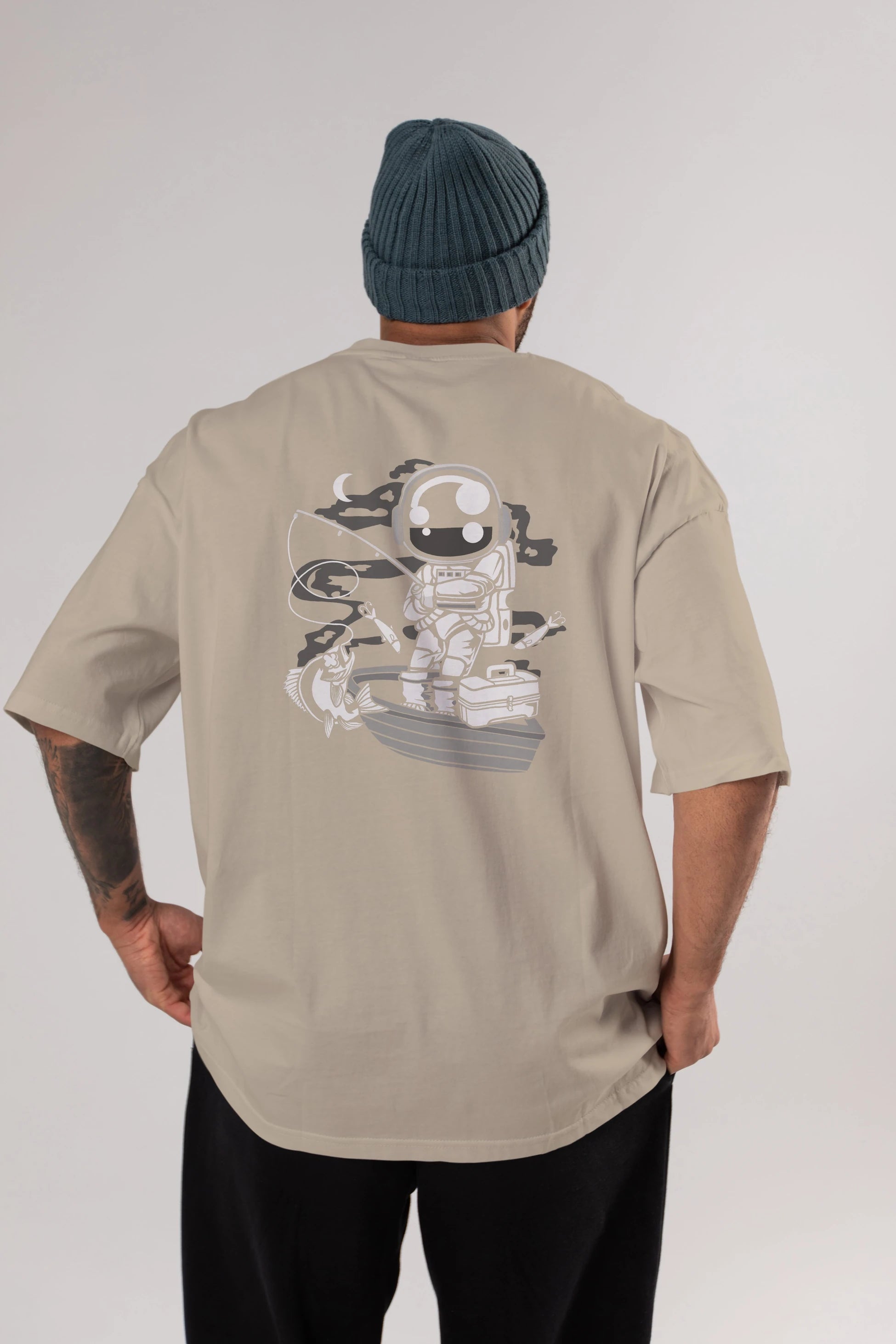 Astronaut Fisherman Arka Baskılı Oversize t-shirt Erkek Kadın Unisex