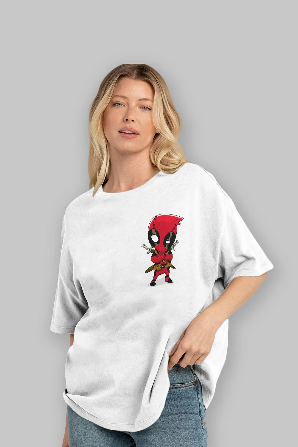 Deadpool (19) Ön Sol Baskılı Oversize t-shirt Erkek Kadın Unisex %100 Pamuk Bisiklet Yaka tişort
