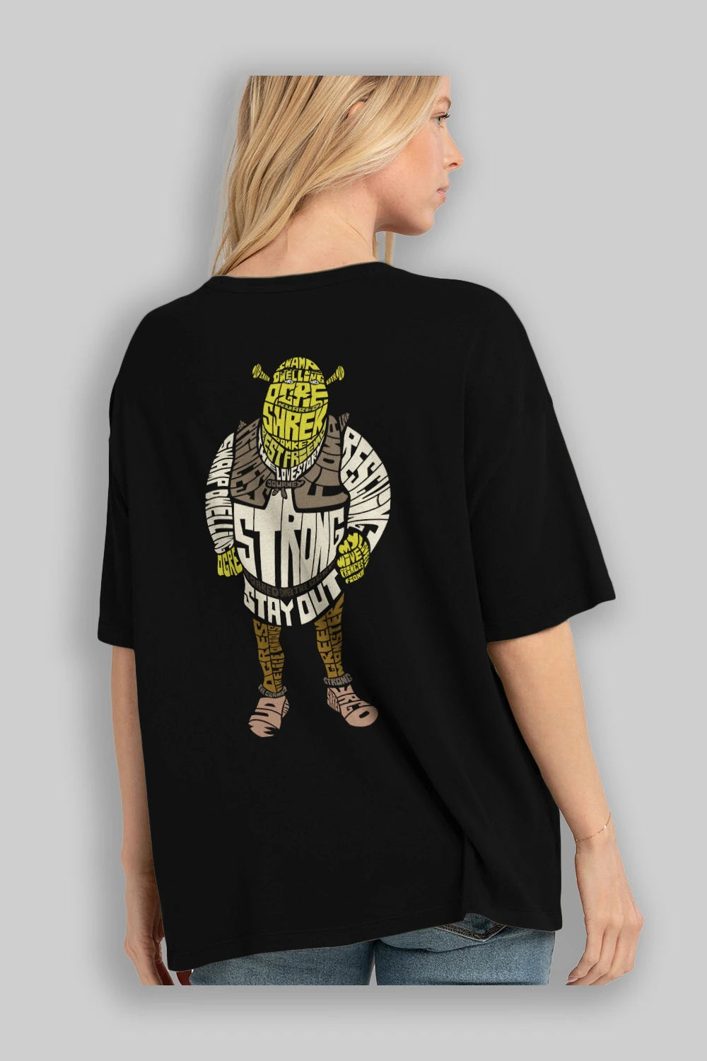 Shrek Arka Baskılı Oversize t-shirt %100 pamuk Erkek Kadın Unisex