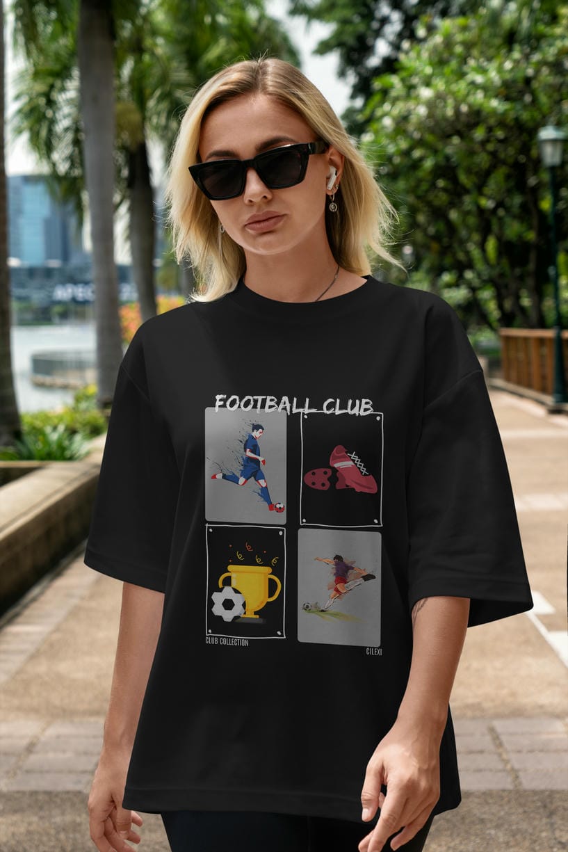 Football Club ön Baskılı Oversize t-shirt Erkek Kadın %100 Pamuk Bisiklet Yaka tişort