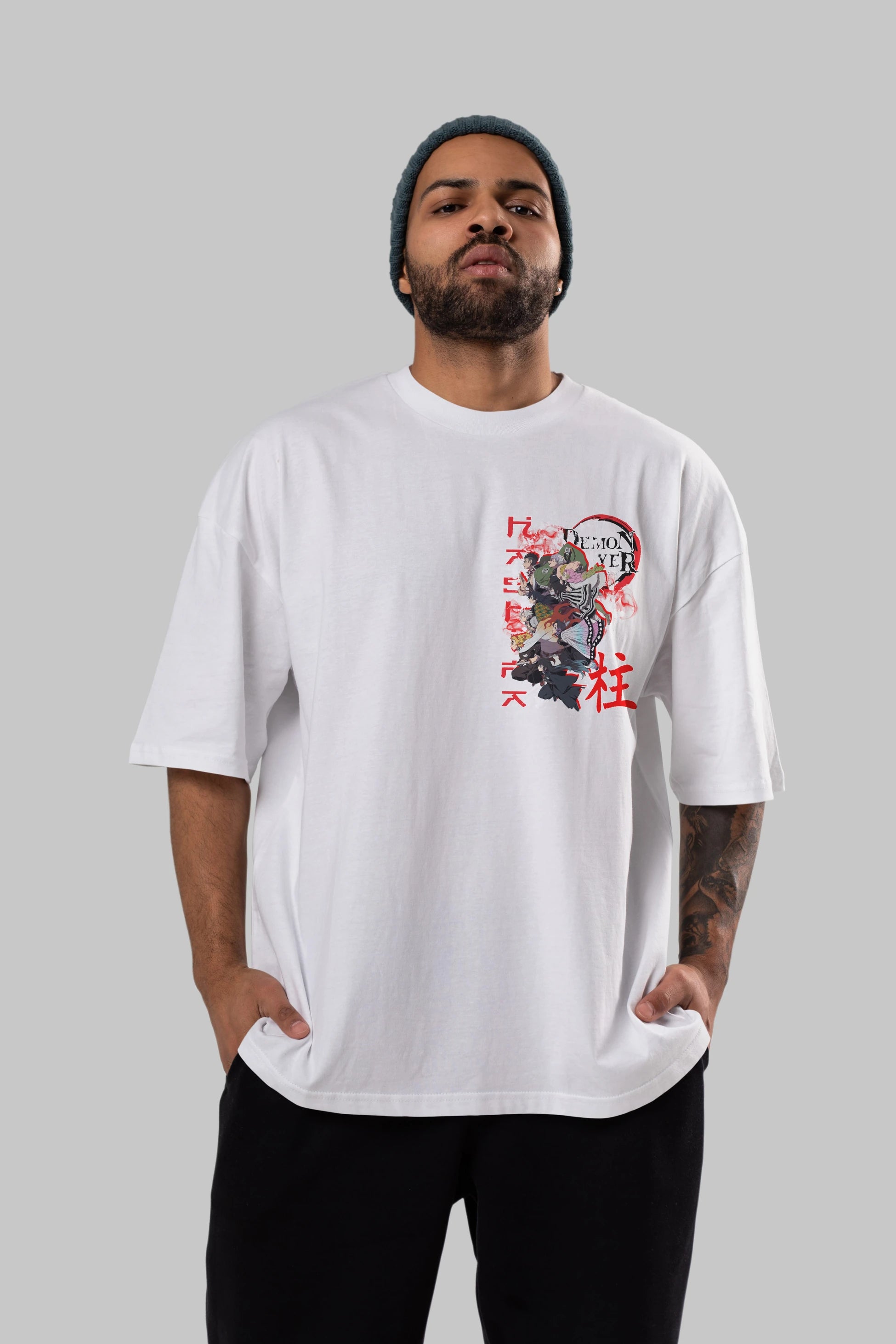 DEMON SLAYER SLAYERS Ön Sol Baskılı Oversize t-shirt Erkek Kadın Unisex %100 Pamuk Bisiklet Yaka tişort