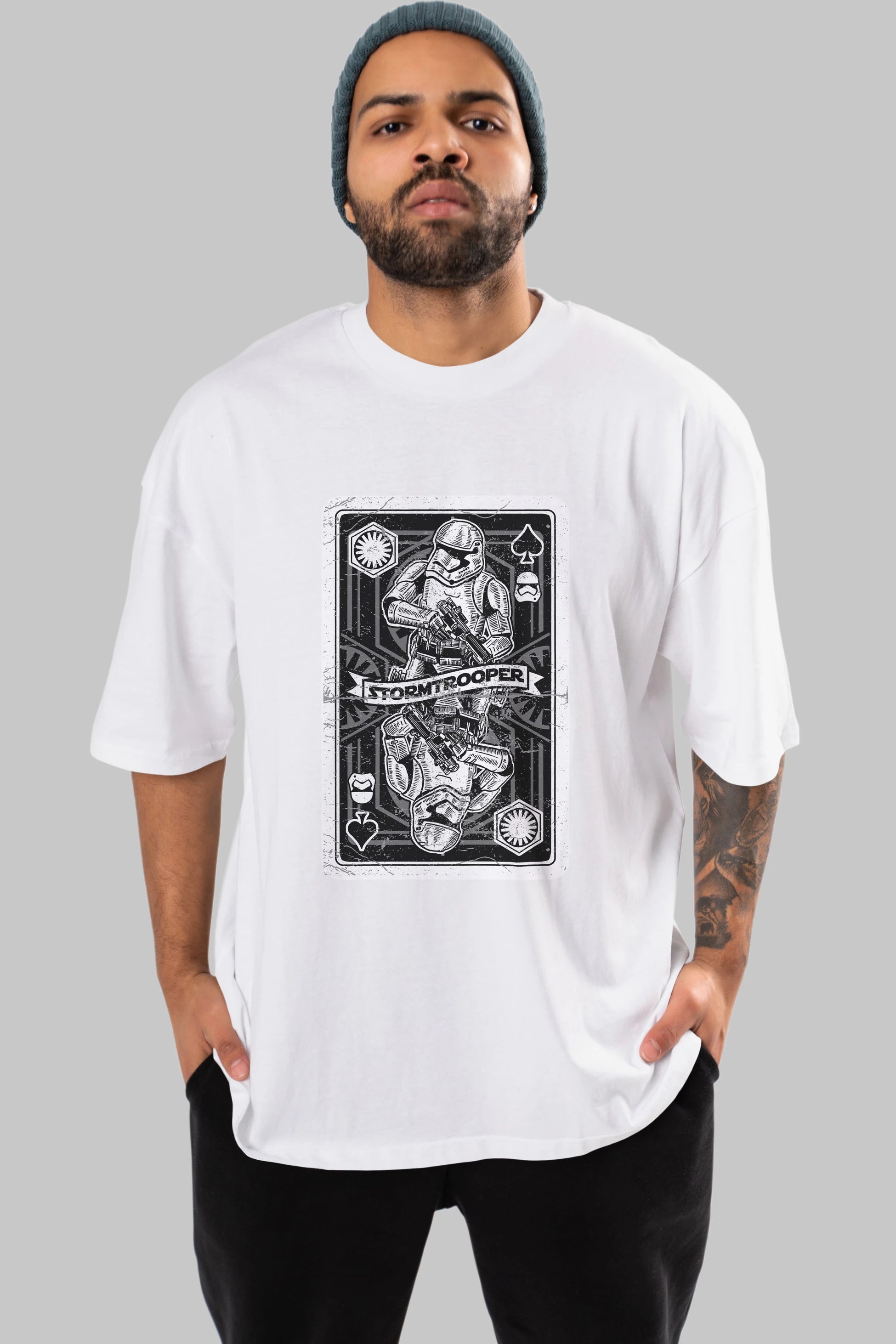 Stormtrooper Playing Card Ön Baskılı Oversize t-shirt Erkek Kadın Unisex %100 Pamuk tişort