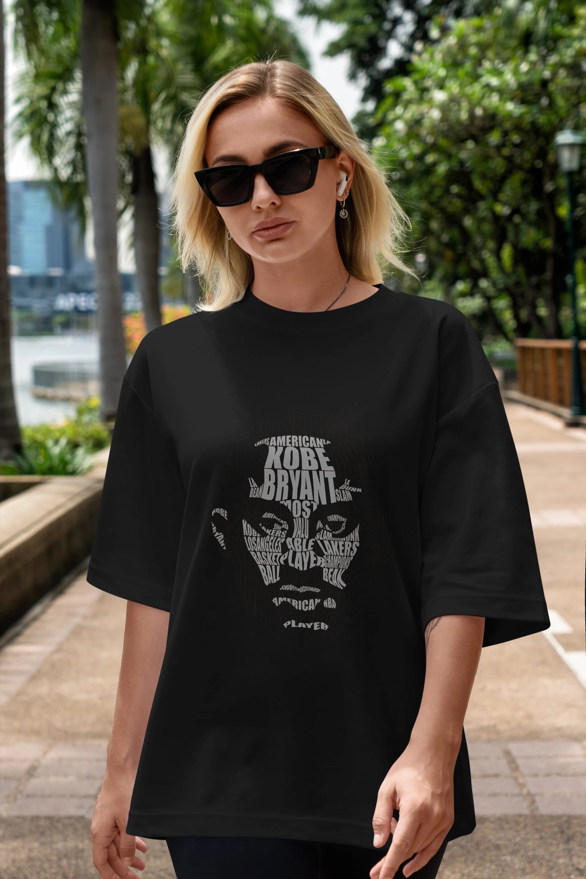 Kobe Bryan Calligram Ön Baskılı Oversize t-shirt %100 pamuk Erkek Kadın Unisex