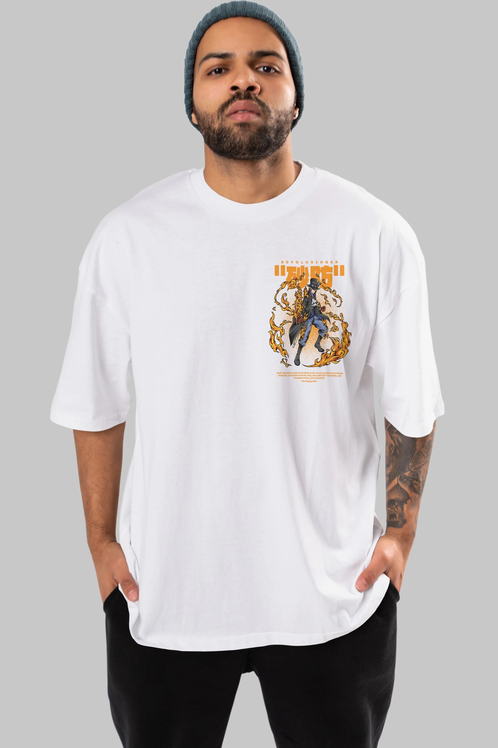 Revolusioner Sabo Ön Sol Baskılı Oversize t-shirt Erkek Kadın Unisex %100 Pamuk Bisiklet Yaka tişort