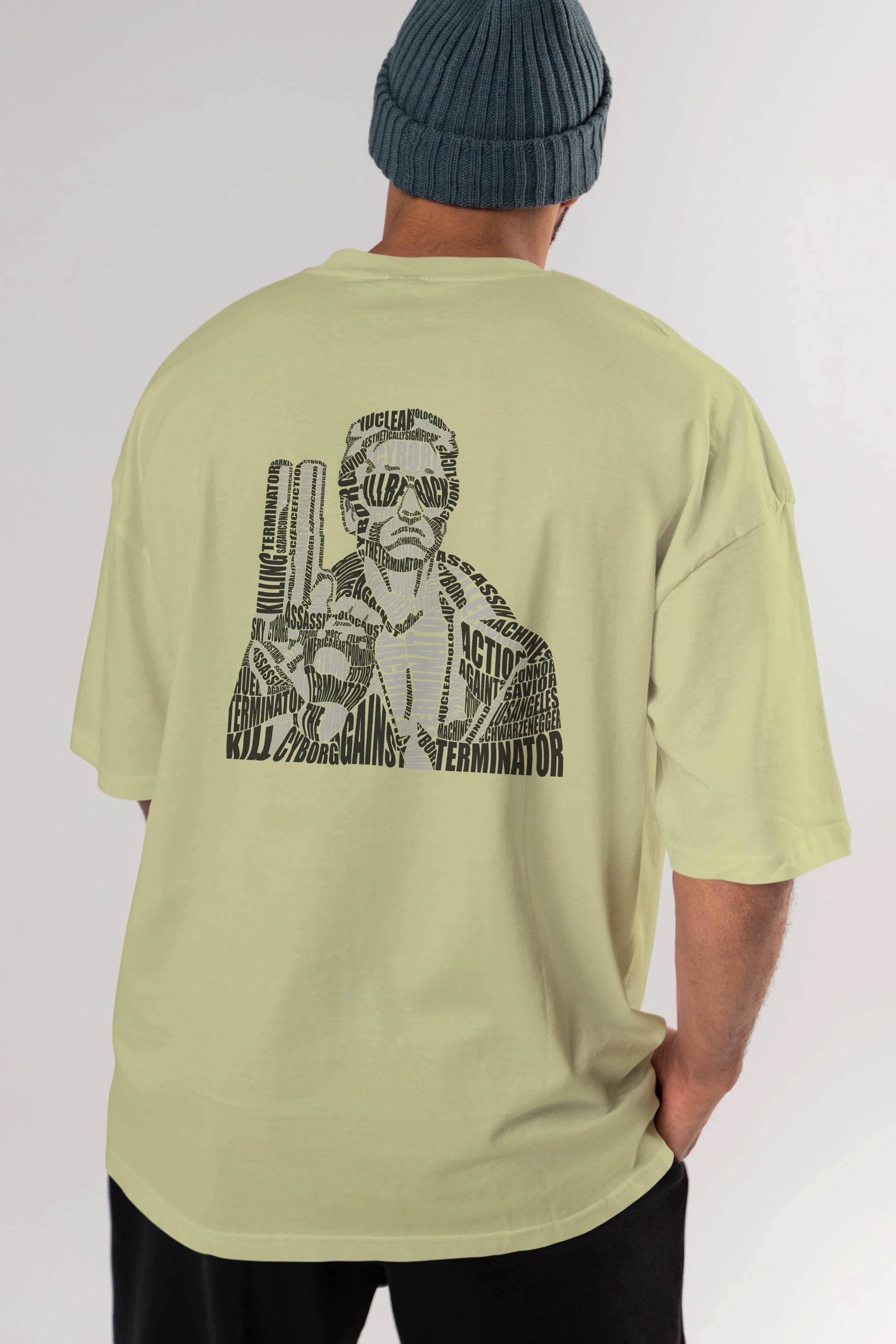 Terminator Calligram Arka Baskılı Oversize t-shirt %100 pamuk Erkek Kadın Unisex